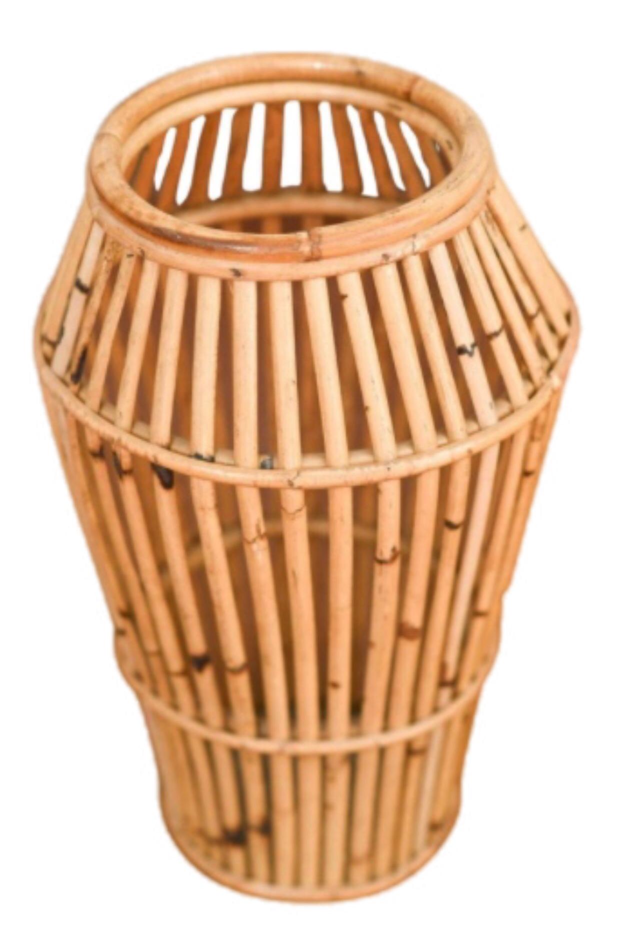 50's Mid Century Modern Bamboo Umbrella Cane Stand Holder Italy 
This lovely bamboo umbrella stand / rack is the perfect entryway accessory to tidily organize all your umbrellas and walking sticks. 

Bamboo furniture is extremely fashionable right