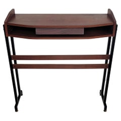 Table console en bois de teck 50s Mid-Century Modern Italian Metal Base Brass Feet