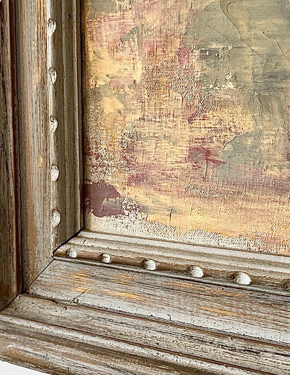 50s Mid Century Modern Tscharfinger Picasso Hommage Mädchen Rosa Kleid Ölgemälde im Angebot 3