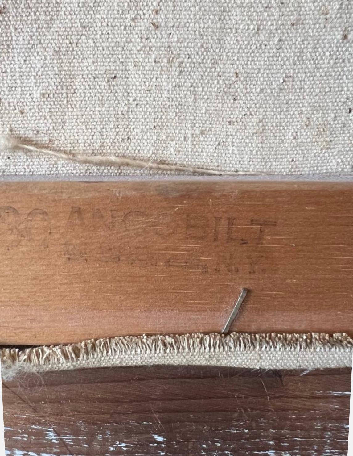 50s Mid Century Modern Tscharfinger Picasso Hommage Mädchen Rosa Kleid Ölgemälde im Angebot 7