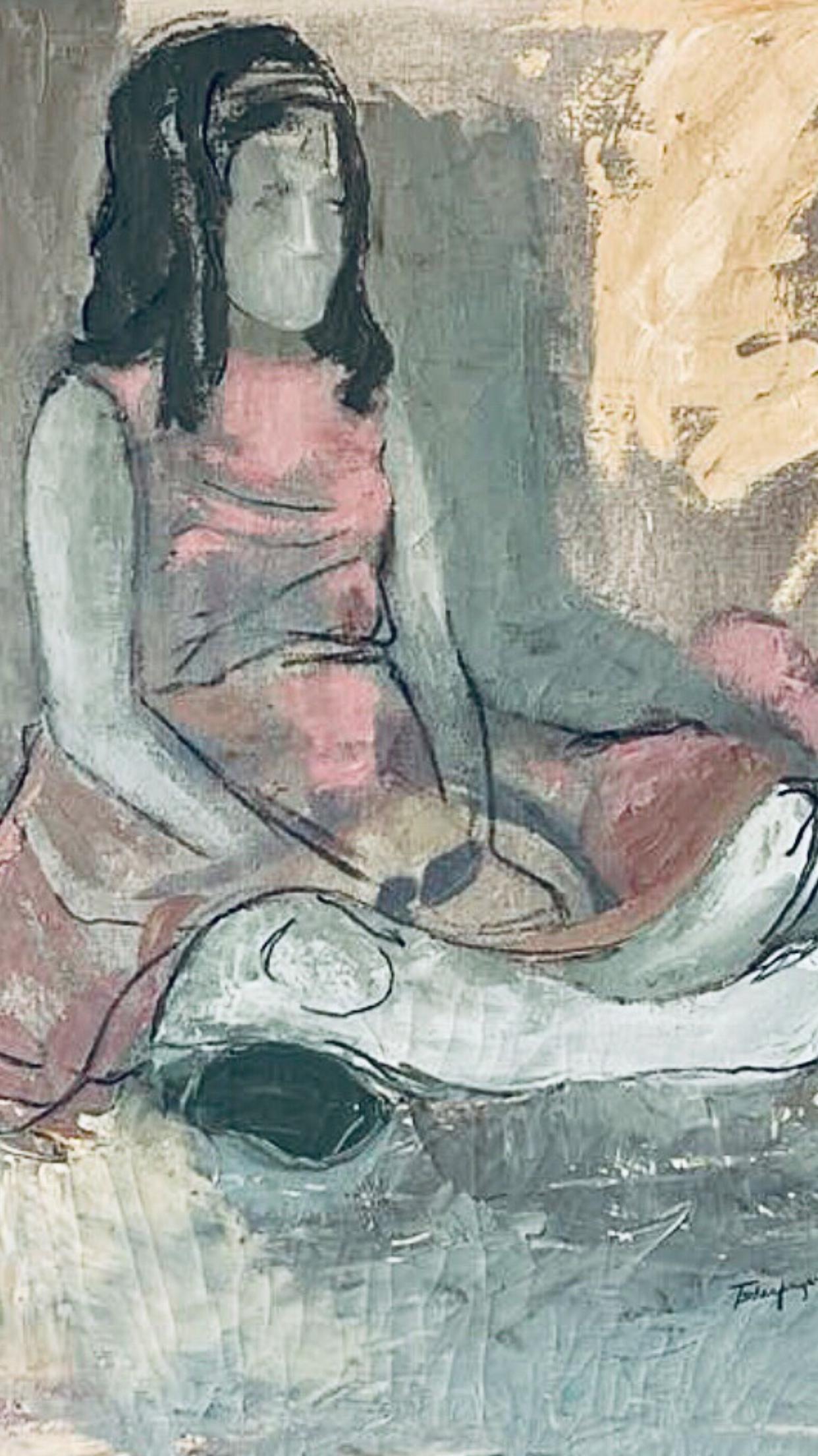 50s Mid Century Modern Tscharfinger Picasso Hommage Mädchen Rosa Kleid Ölgemälde

Seltene Mid Century Modern Original 1950s Hommage an Pablo Picasso's Turn of the Century Blue Period von Tscharfinger

Wie Picasso nutzte Tscharfinger seine Leinwand,