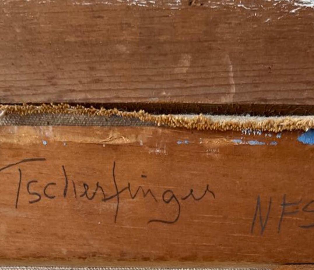 50s Mid Century Modern Tscharfinger Picasso Hommage Mädchen Rosa Kleid Ölgemälde (Leinwand) im Angebot