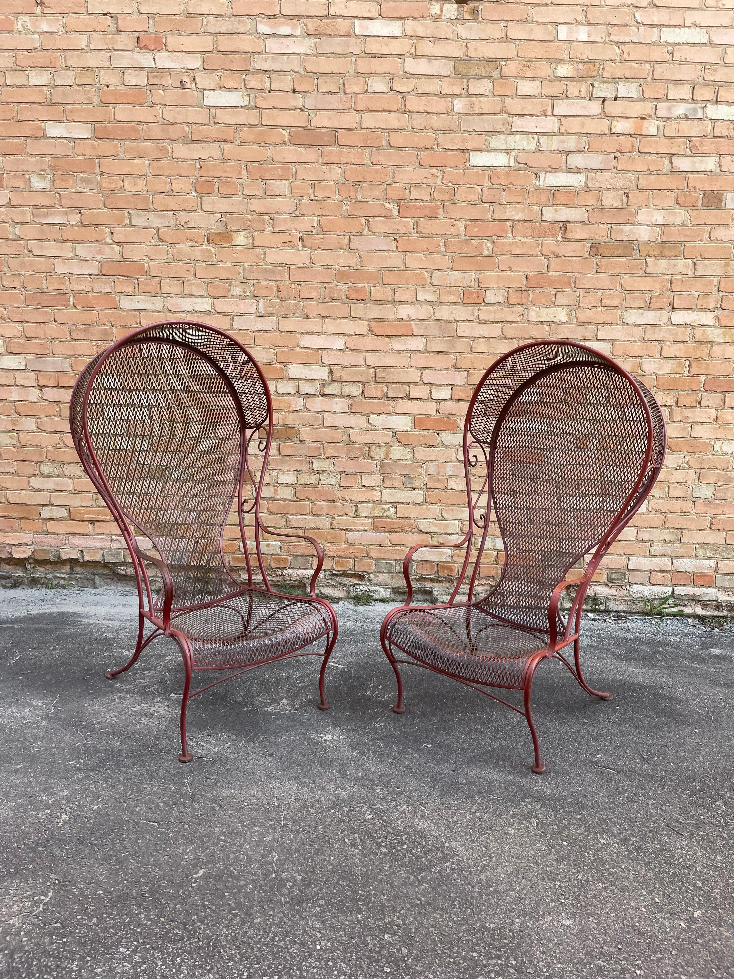 Mid-Century Modern 70s Herbert Saiger for Woodard Outdoor Garden Canopy Lounge Chairs, a Pair
