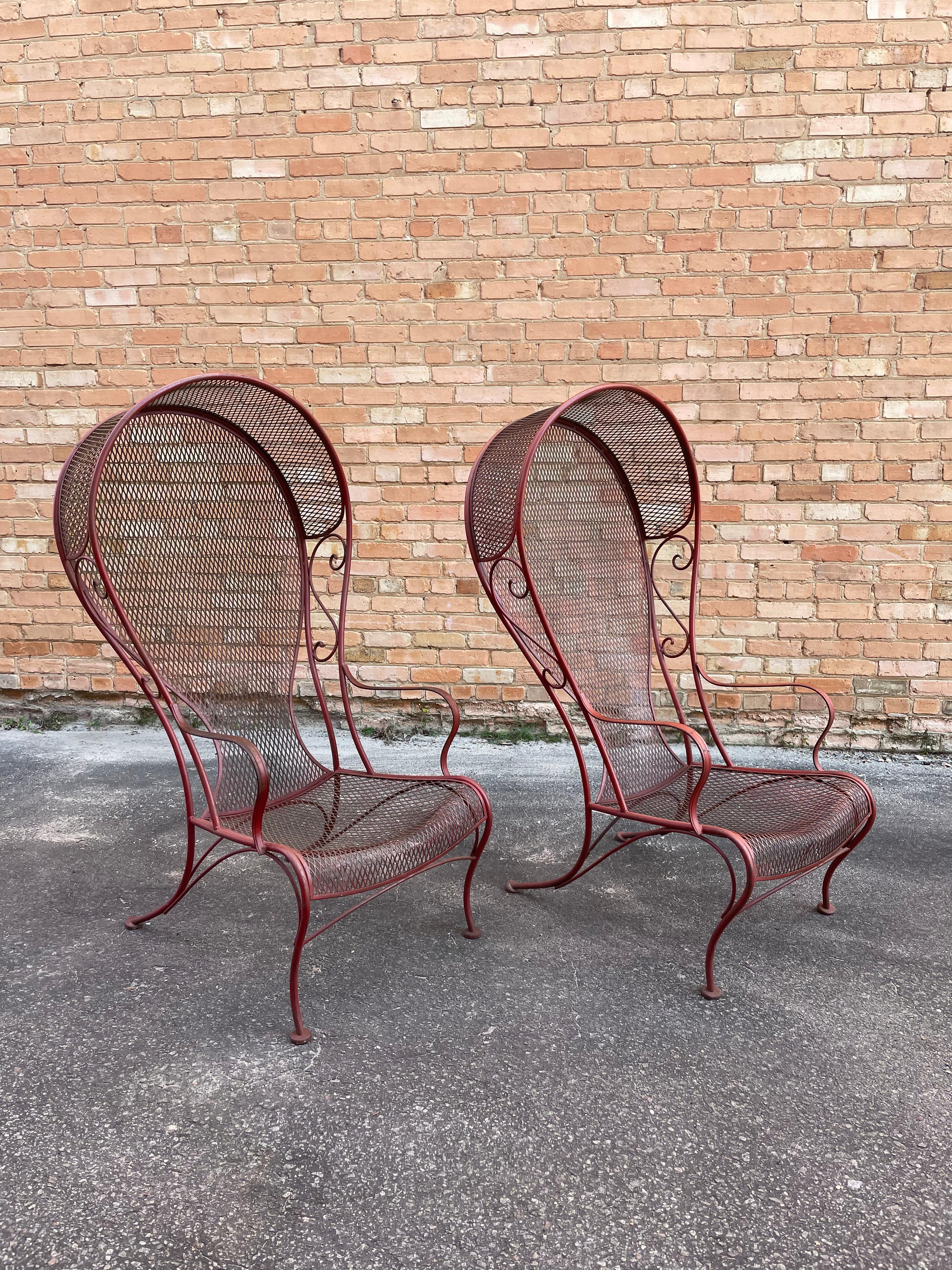 American 70s Herbert Saiger for Woodard Outdoor Garden Canopy Lounge Chairs, a Pair