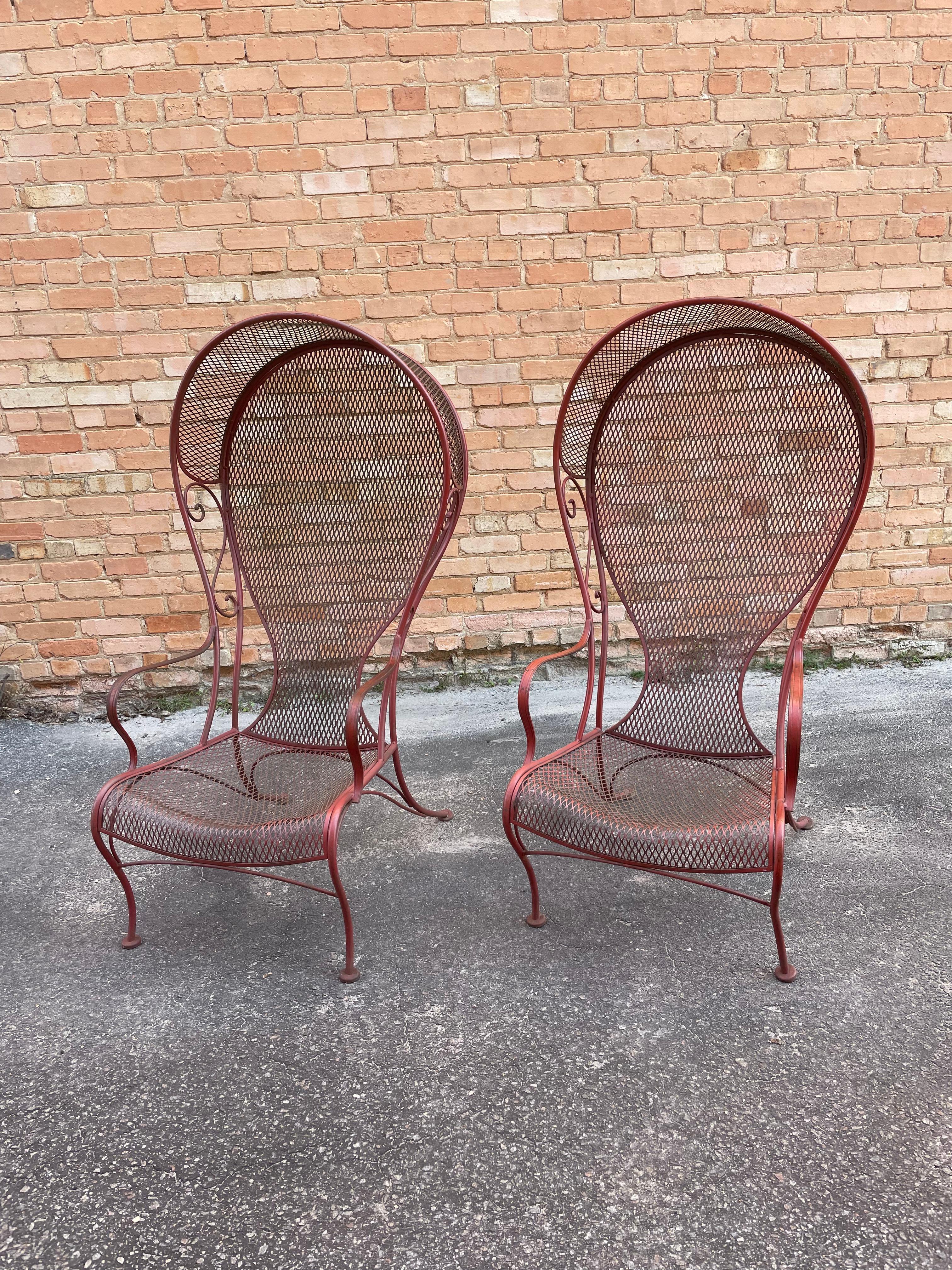 Metalwork 70s Herbert Saiger for Woodard Outdoor Garden Canopy Lounge Chairs, a Pair