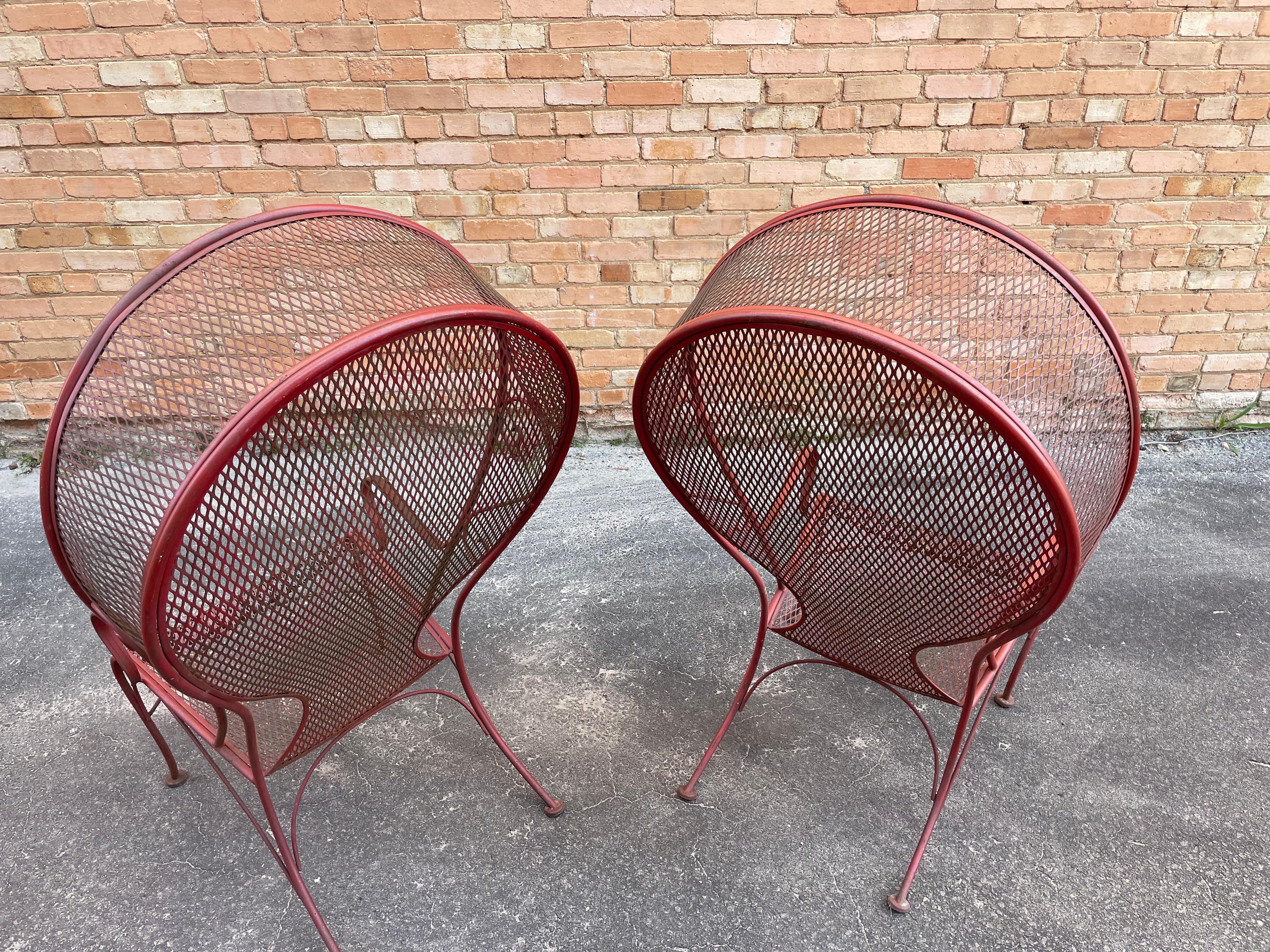 Wrought Iron 70s Herbert Saiger for Woodard Outdoor Garden Canopy Lounge Chairs, a Pair
