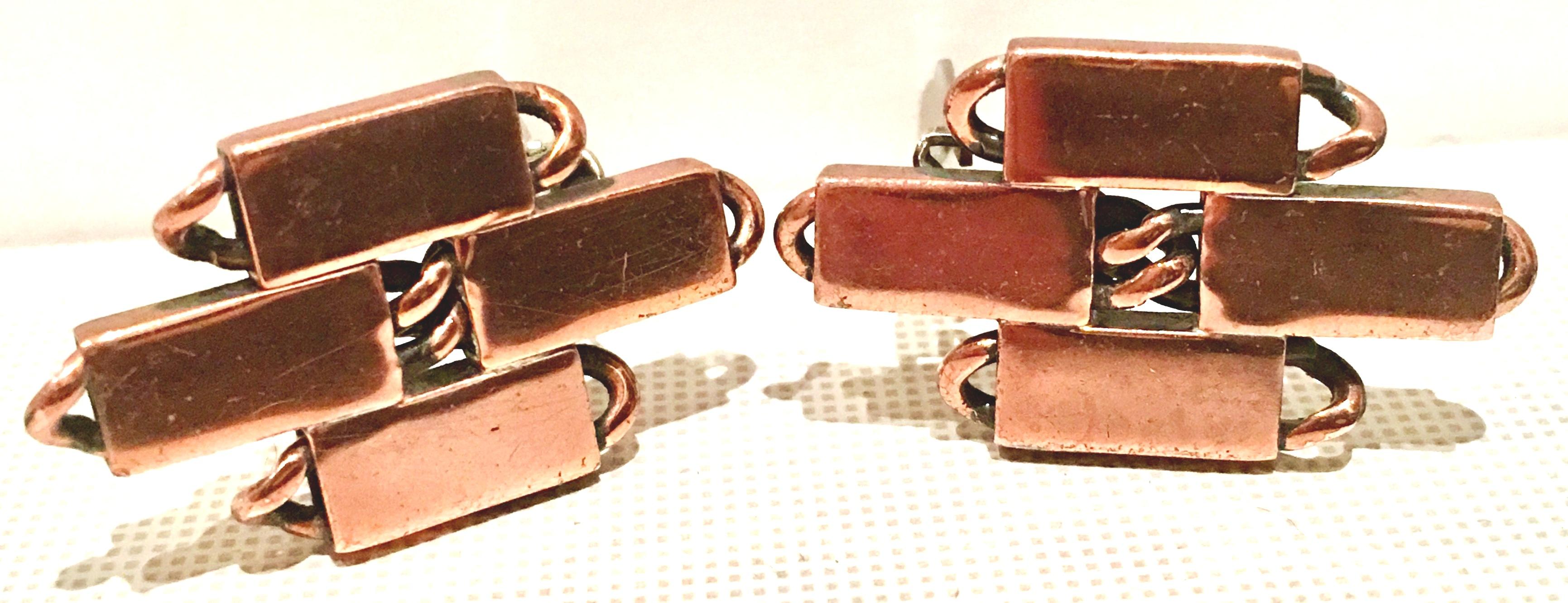 50'S Modernist Copper Geometric Chain Link Bracelet & Earrings S/3 By Matisse For Sale 4