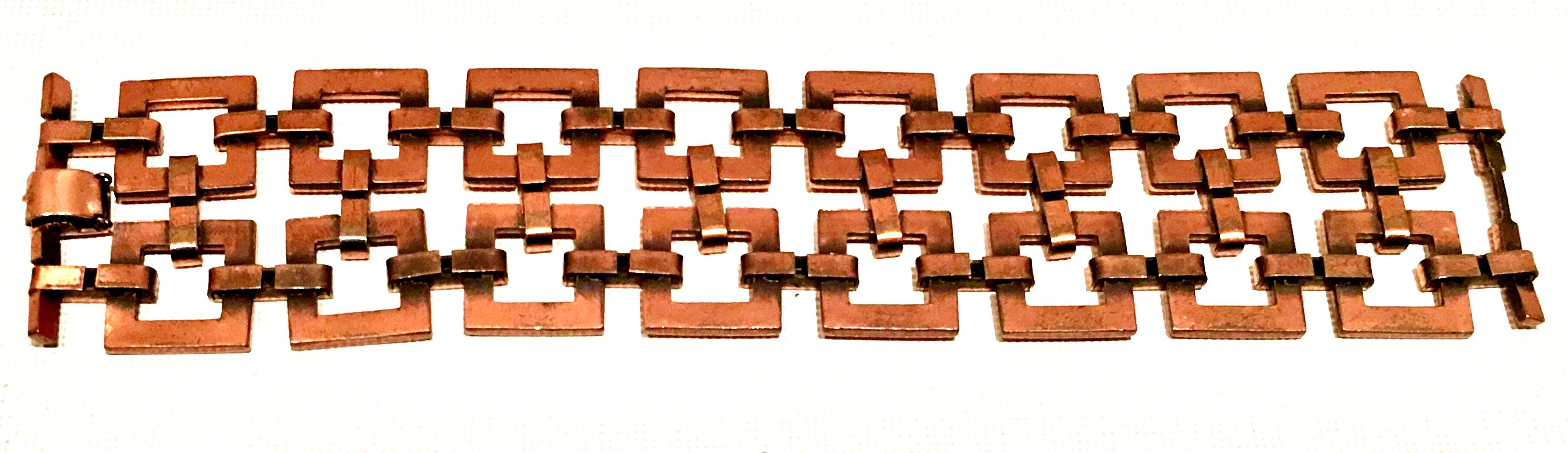 50'S Modernist Copper Geometric Chain Link Bracelet & Earrings S/3 By Matisse For Sale 6