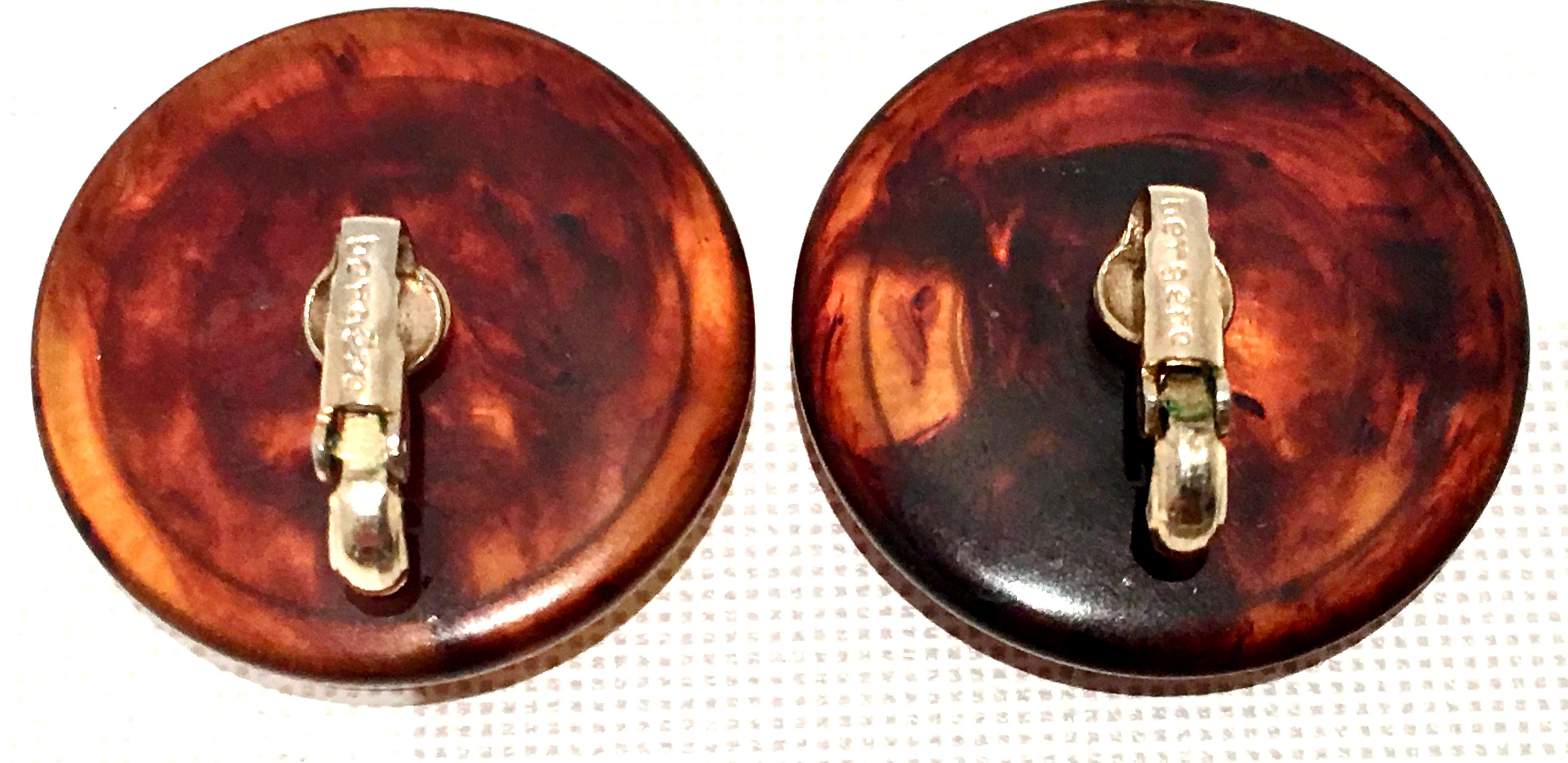50'S Pair Bakelite Faux Tortoise 1958 US Lincoln Penny Coin Earrings By, Bergere 4