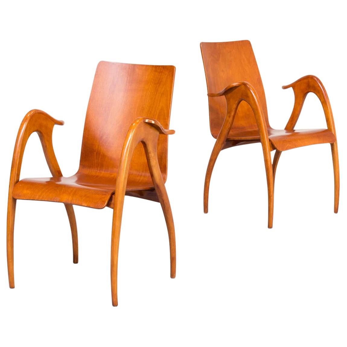 1950s Pair of Sculptural Armchairs in Walnut for Malatesta and Mason For Sale