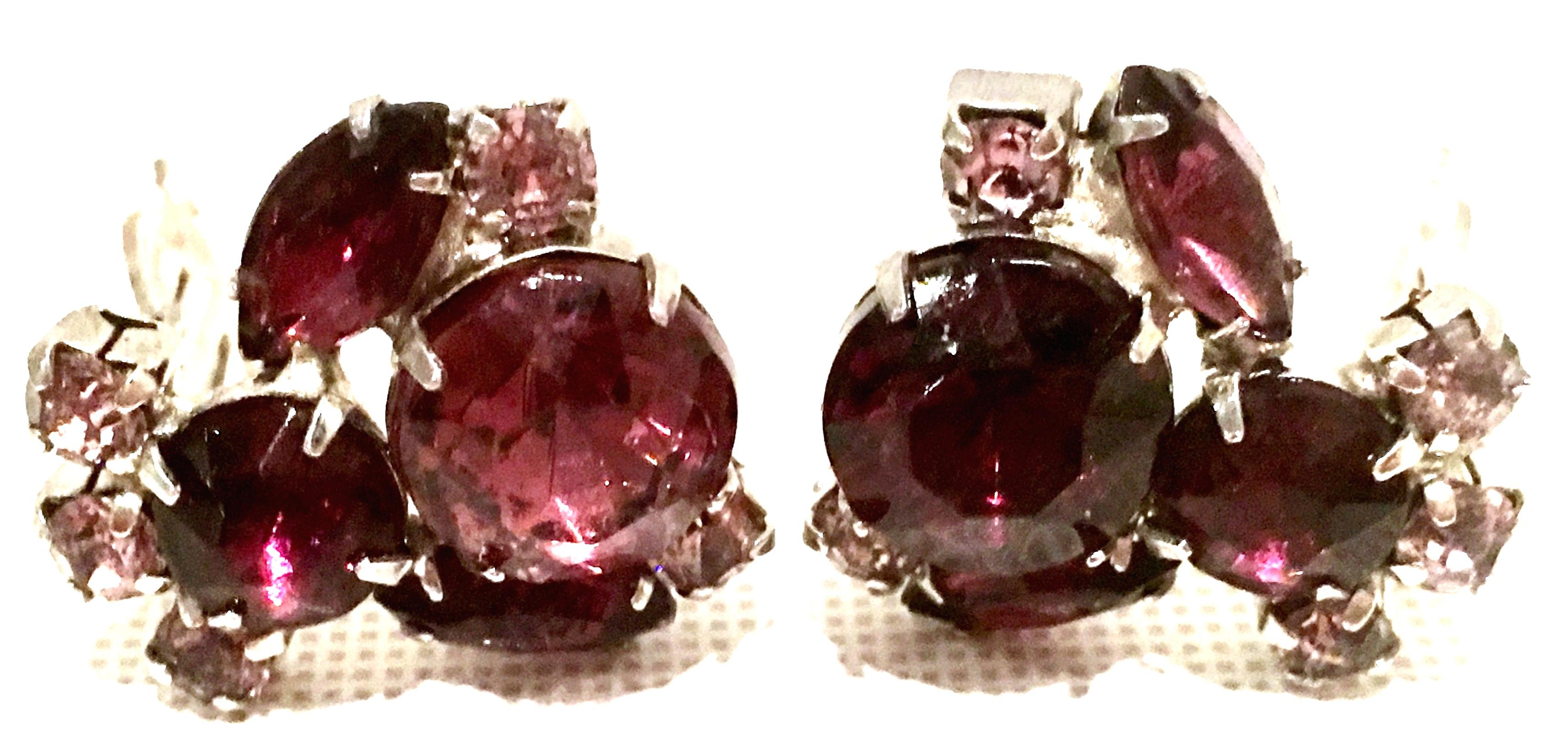 Women's or Men's 50'S Pair Of Silver & Austrian Crystal 