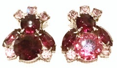 50'S Pair Of Silver & Austrian Crystal "Bumble Bee" Form Earrings