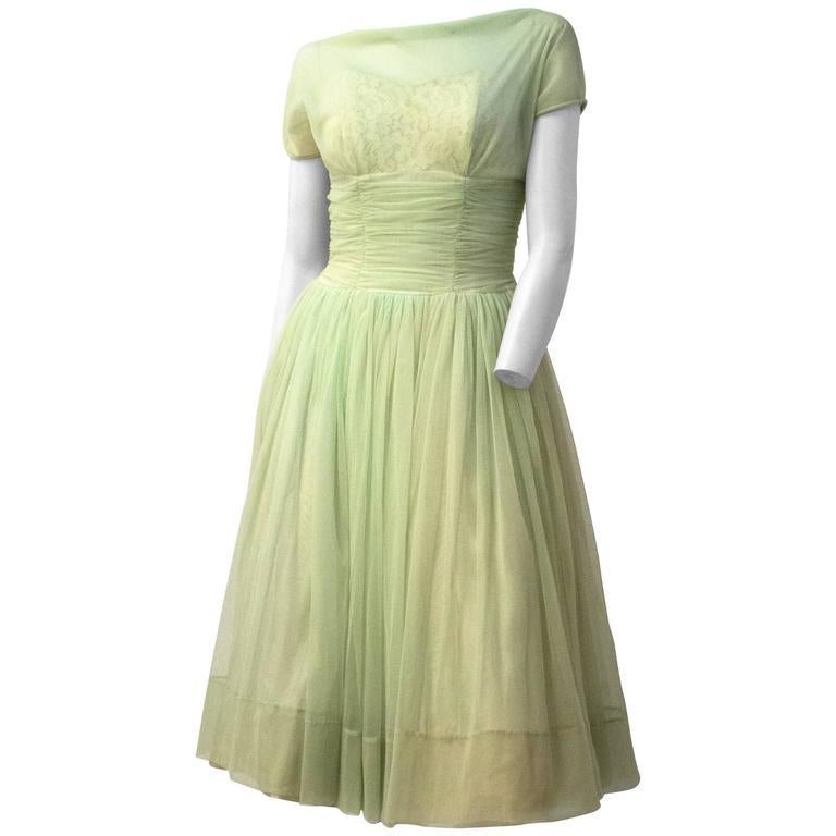 50s Pale Green Chiffon Party Dress In Good Condition In San Francisco, CA