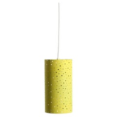 50s pendant lamp in perforated metal, mustard yellow, Ernest Igl for Hillebrand