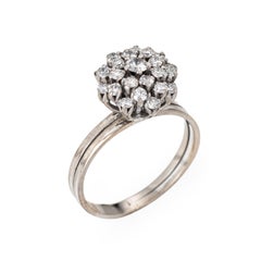 50s Portuguese Diamond Cluster Ring 14k White Gold Sz 6 Mid Century Fine Jewelry