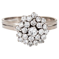 50s Portuguese Diamond Cluster Ring 14k White Gold Sz 6 Mid Century Fine Jewelry
