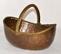 50er Ramon Ramirez Stil Kunst & Handwerk schweren Messing Korb Pflanzer gehämmert Patina