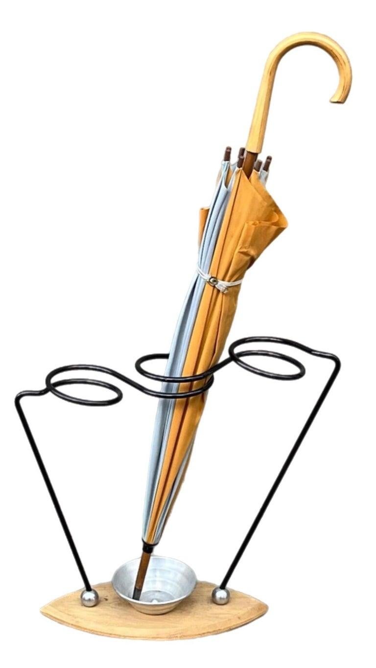Chrome 50s Rare Français Mid Century Modern Carl Aubock insp Minimalist Umbrella Holder en vente