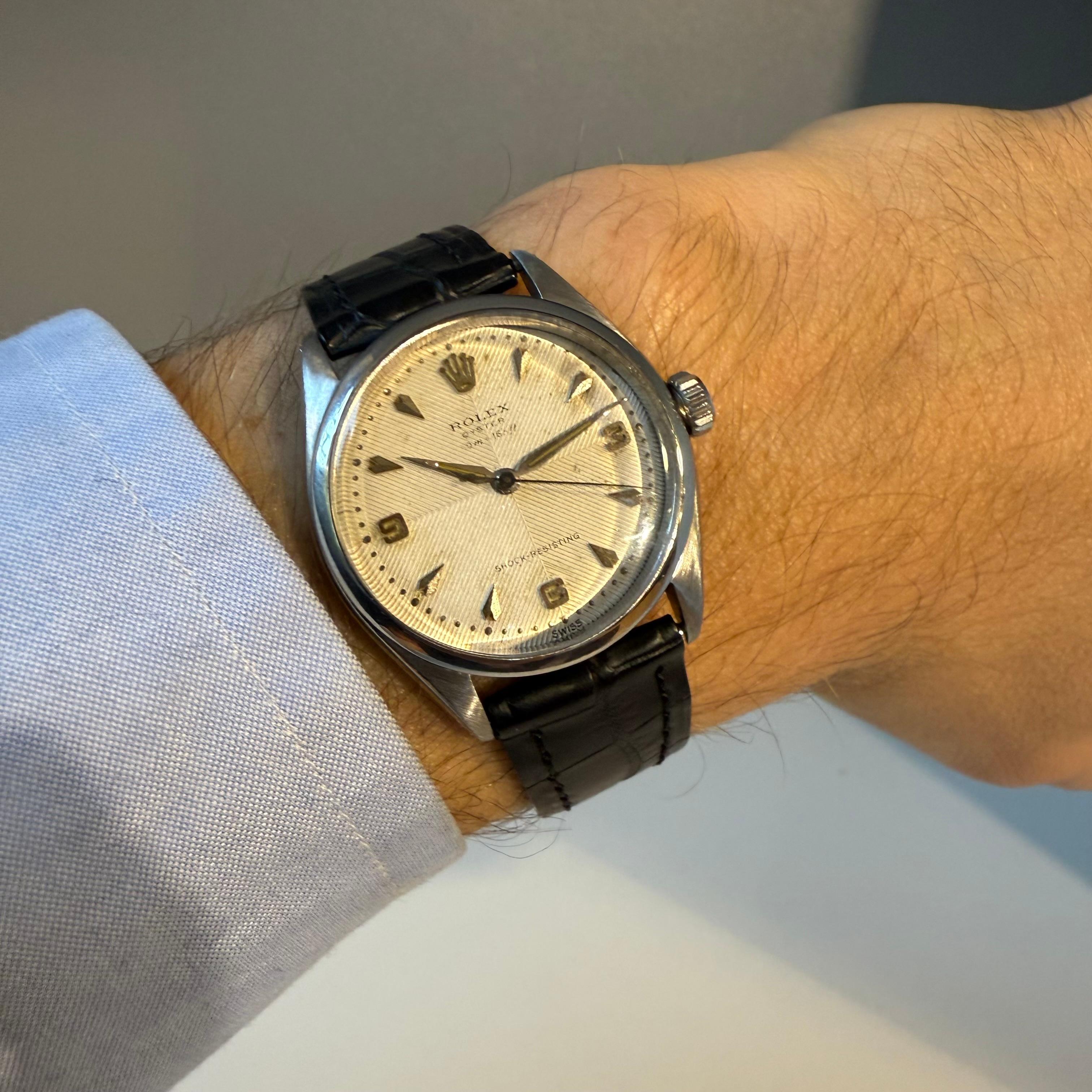 Rolex Oyster Resistente agli Urti degli anni '50 Ref. 6484 Quadrante Chevron in vendita 8