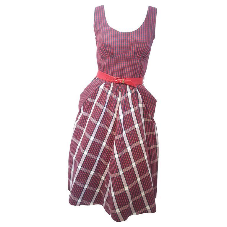 Brown 50s Red and Green Tartan Day Dress
