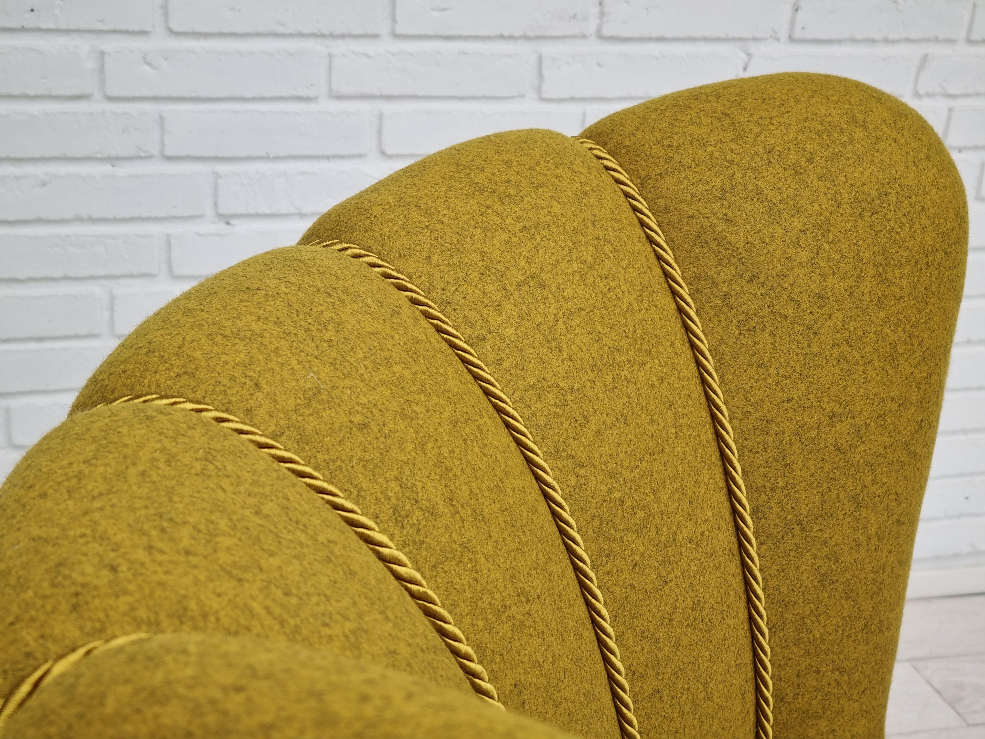 50s, refurbished Danish relax armchair, furniture wool fabric, oak 4