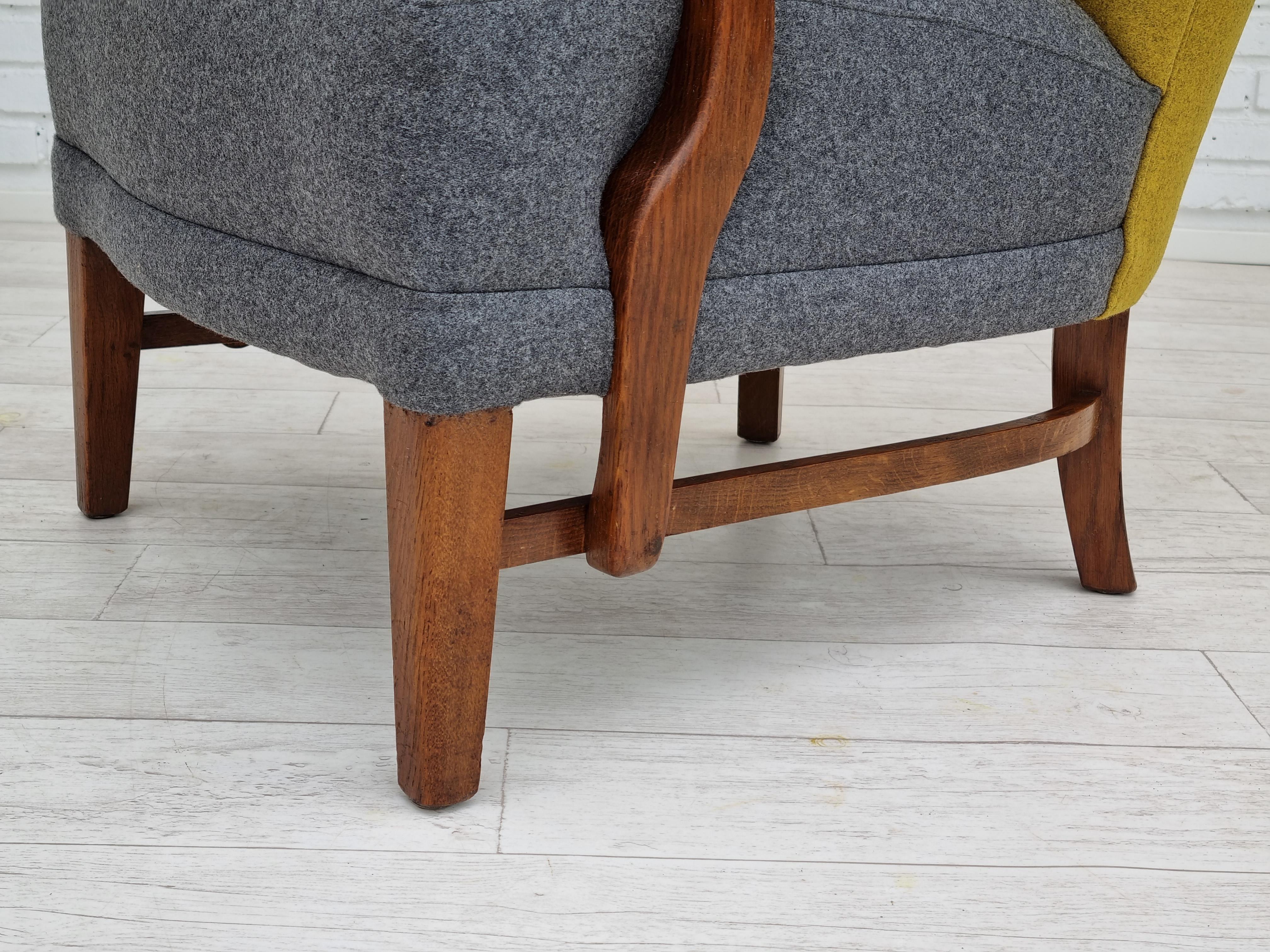 50s, refurbished Danish relax armchair, furniture wool fabric, oak 6