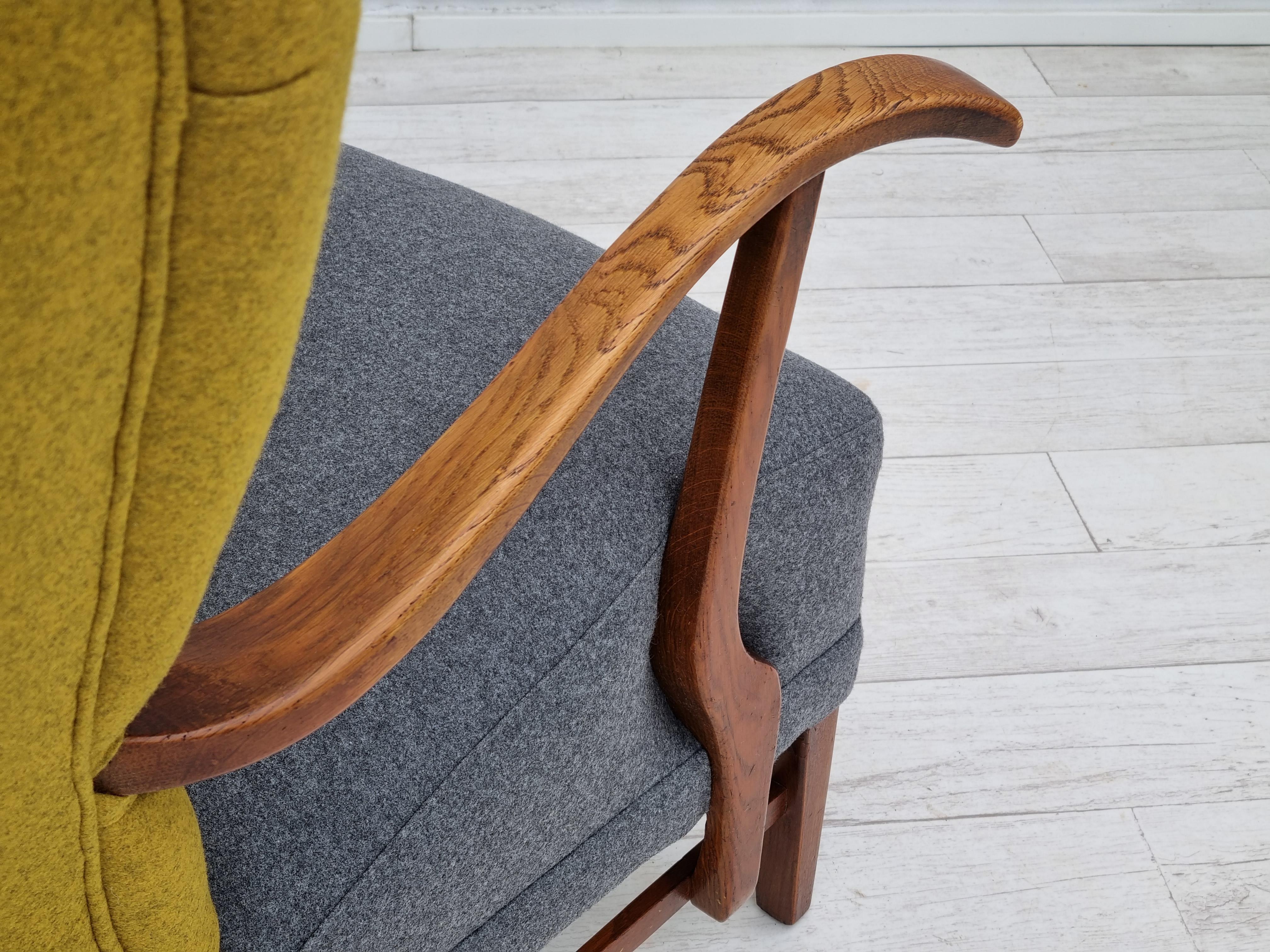 50s, refurbished Danish relax armchair, furniture wool fabric, oak 7