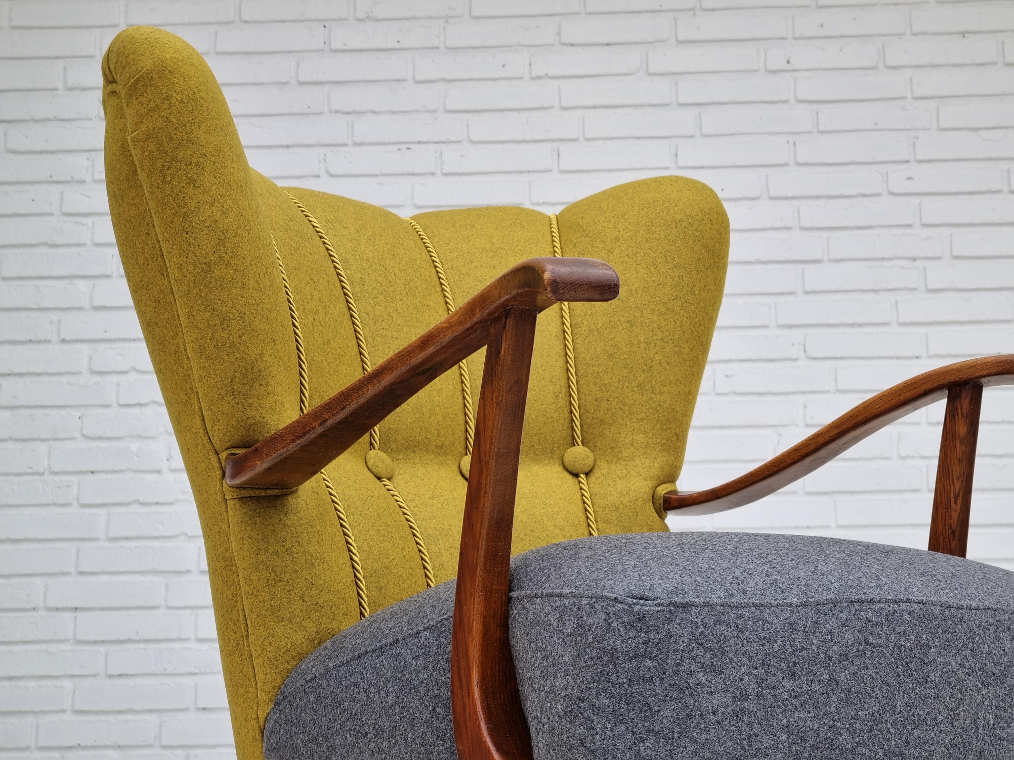 50s, refurbished Danish relax armchair, furniture wool fabric, oak 8