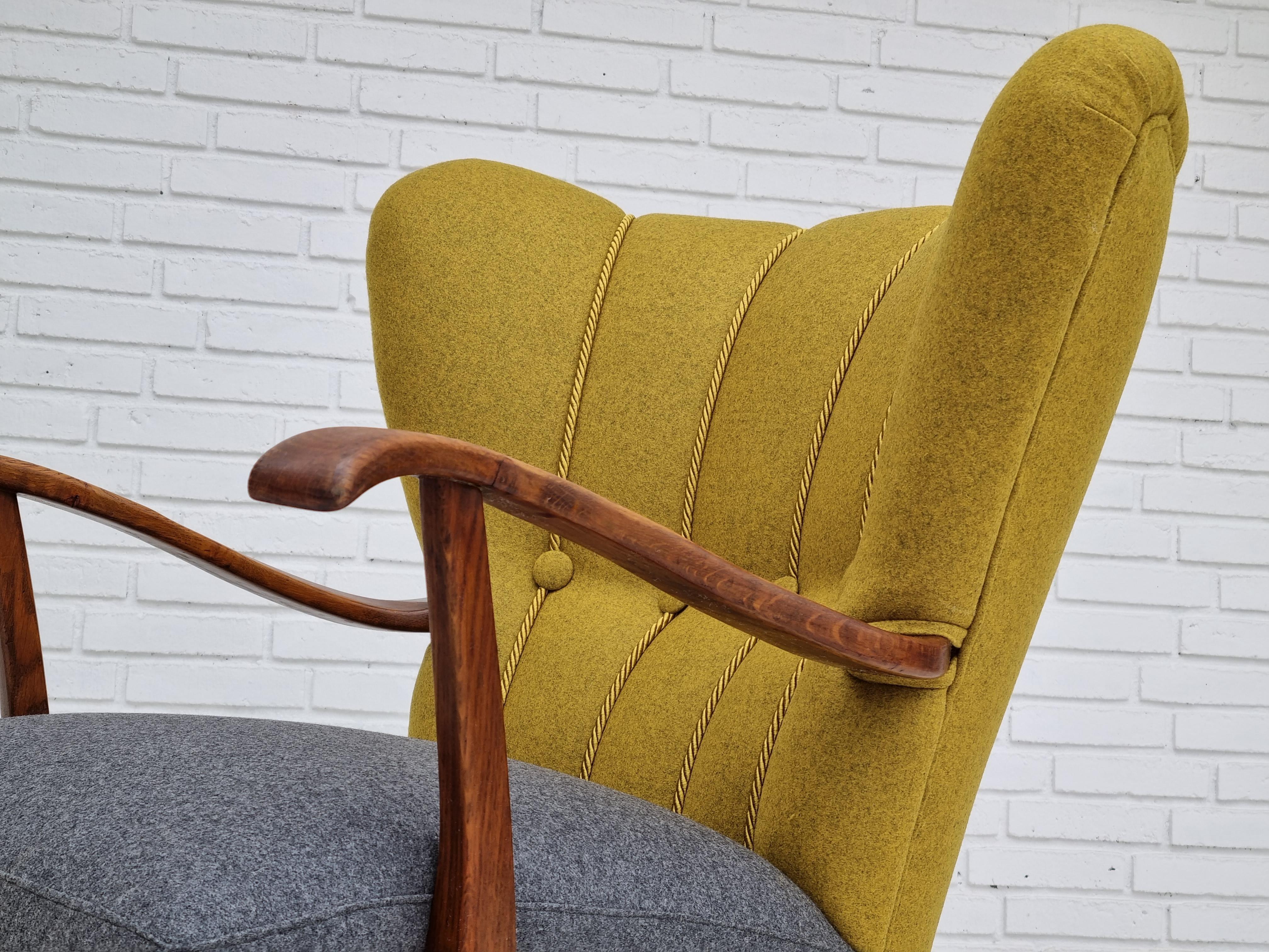 50s, refurbished Danish relax armchair, furniture wool fabric, oak 10