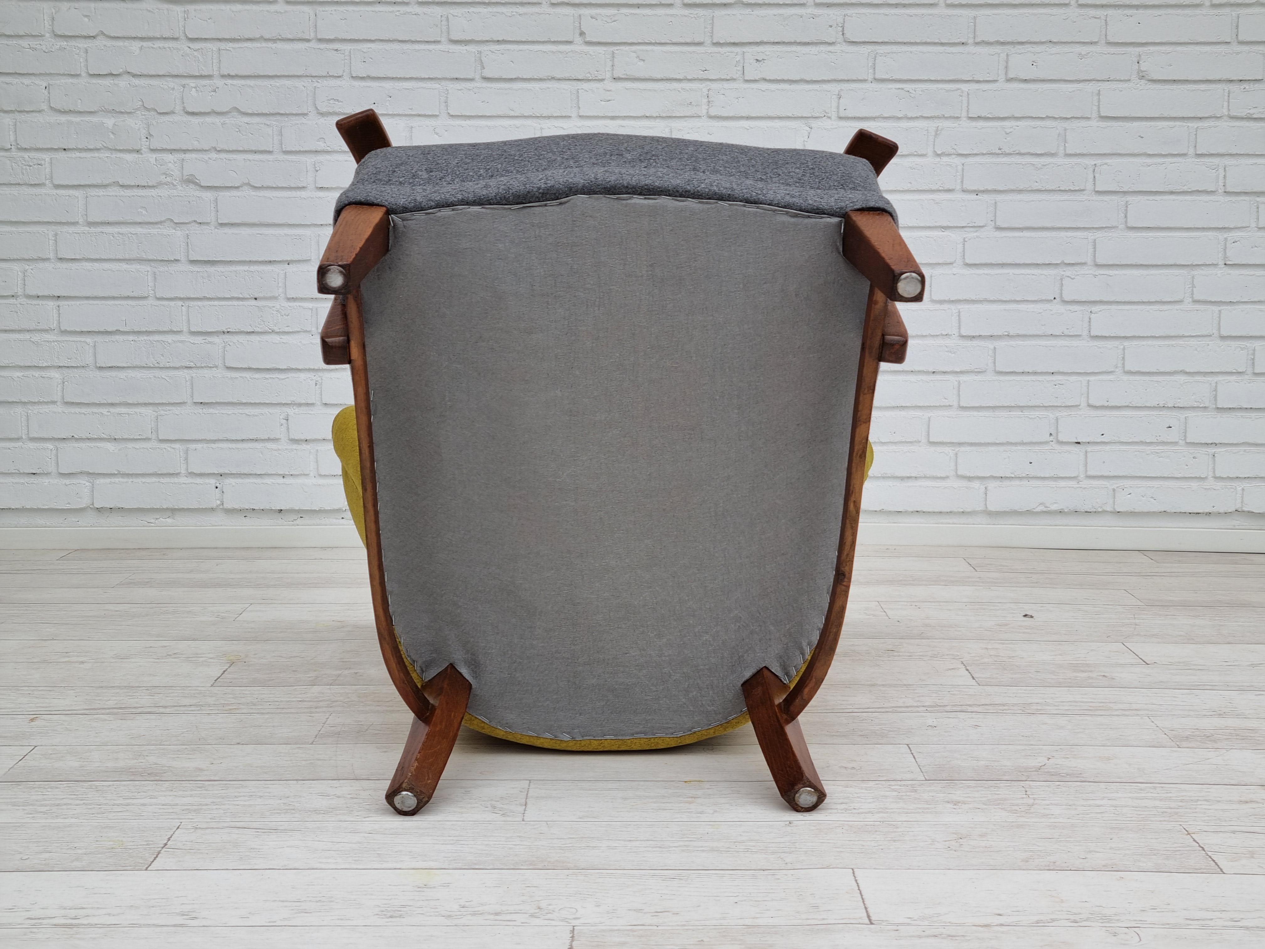 50s, refurbished Danish relax armchair, furniture wool fabric, oak 12