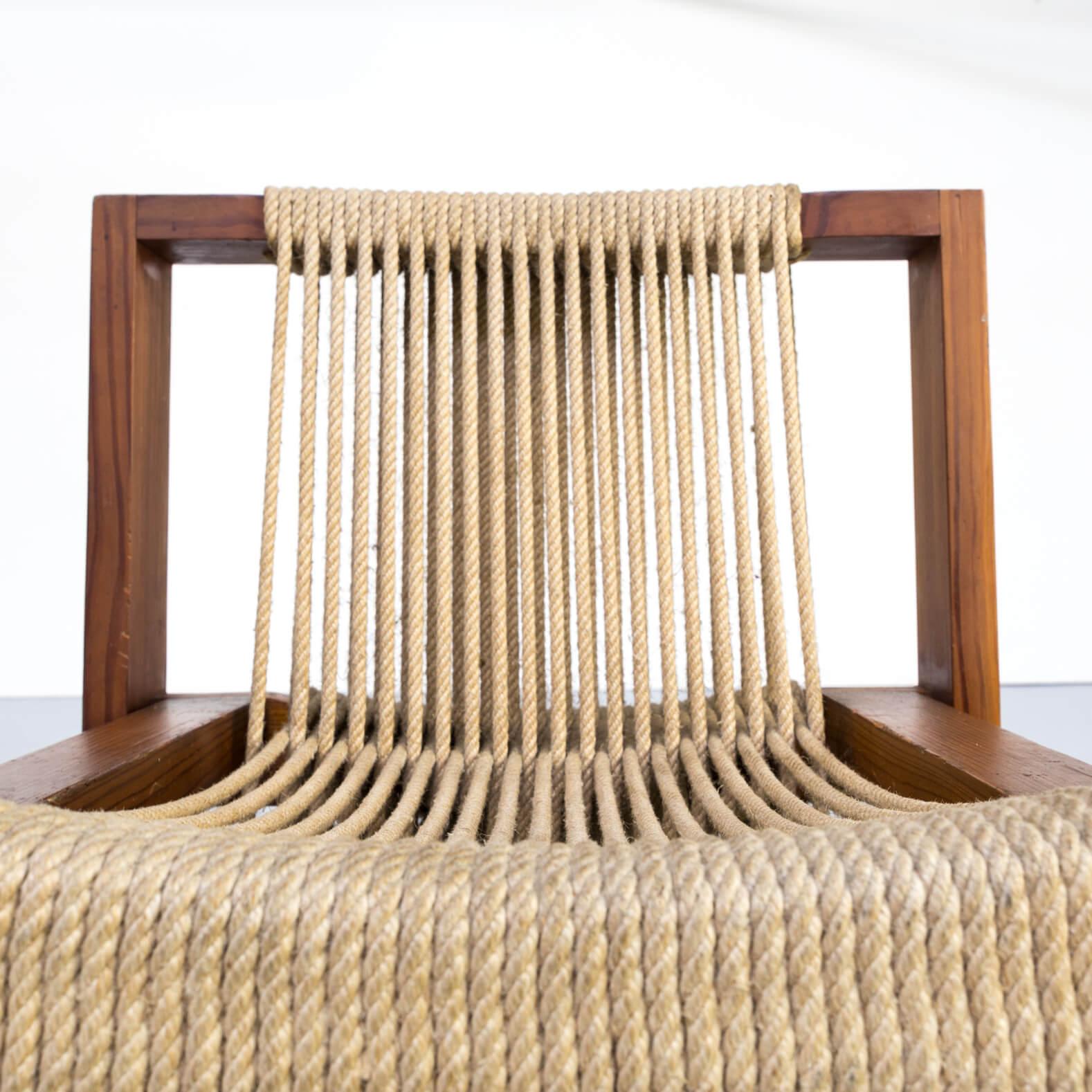 1950s Rope Chair in Pine Wood For Sale 6