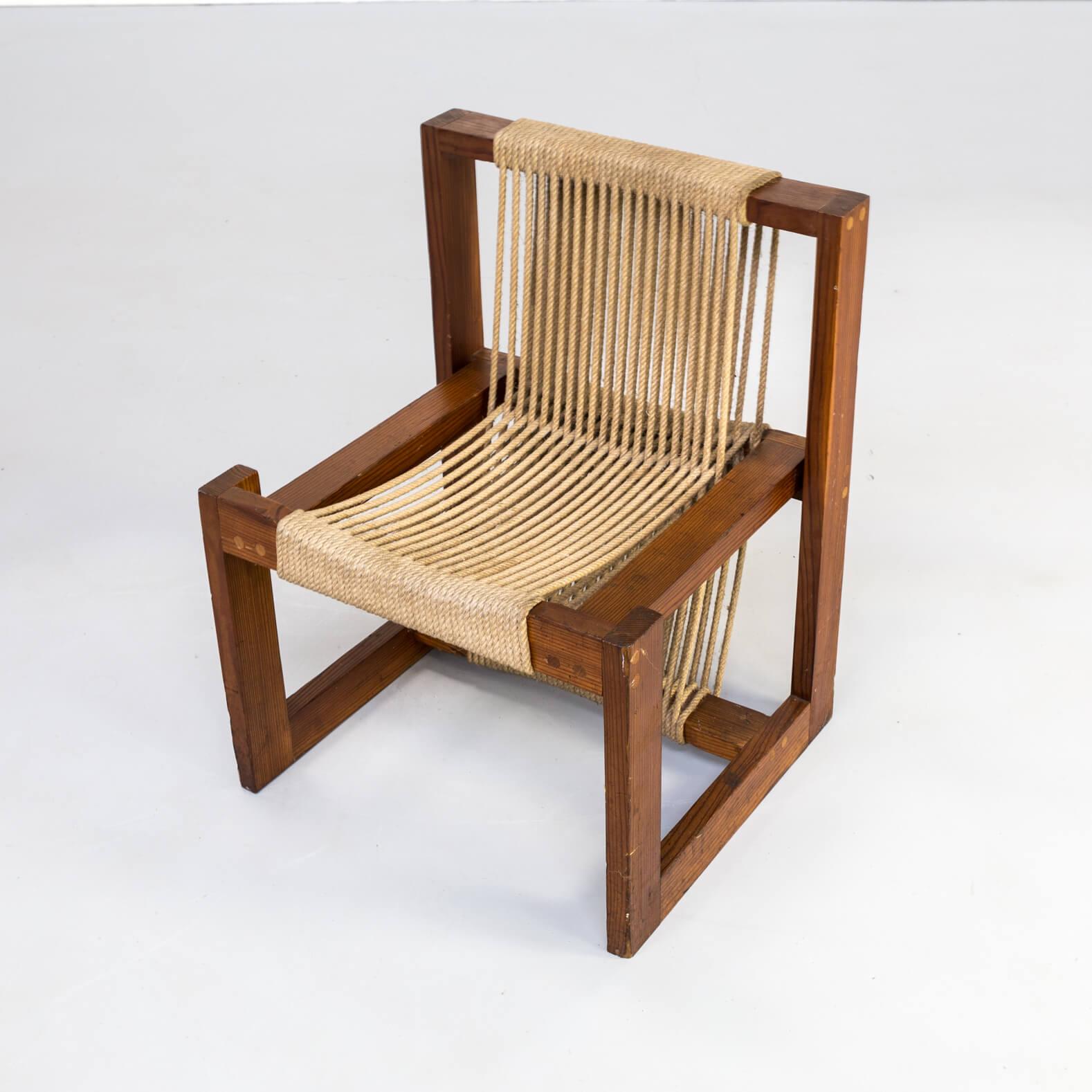 1950s Rope Chair in Pine Wood For Sale 2