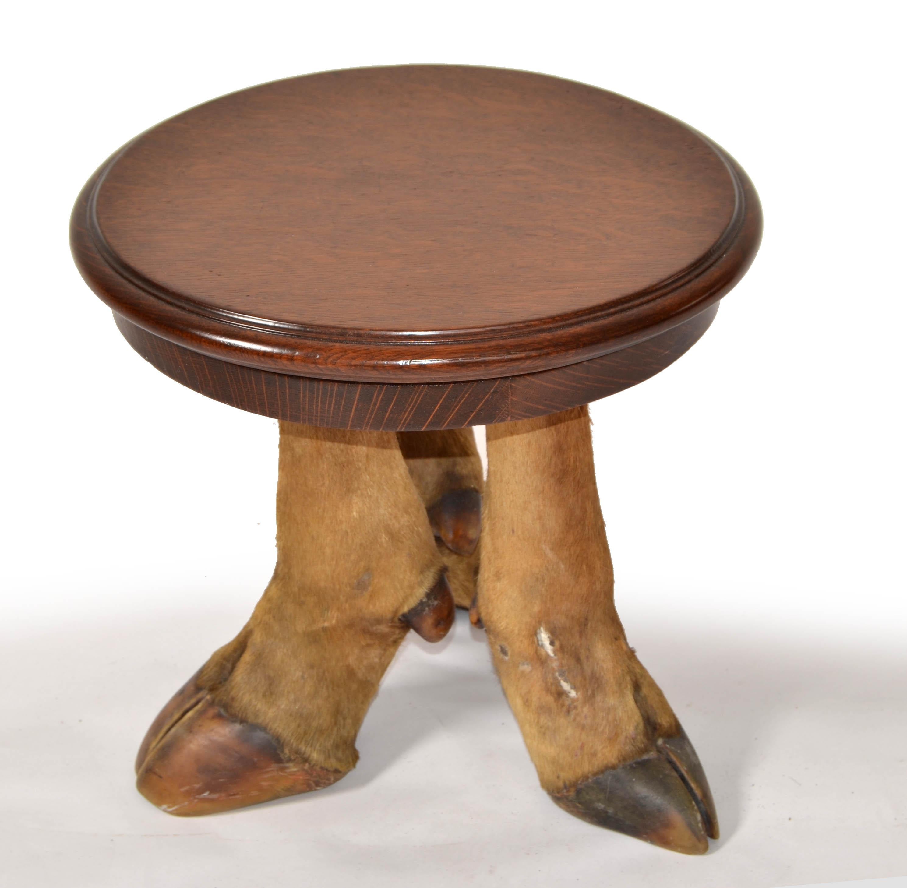 Mid-Century Modern Rustic European handmade low Table, Bonsai Stand or Plant Stand.
Features an Oak Wood Table with 3 legs from a mountain goat.
Great interior decoration for a perfect mountain or hunting style. 
In restored condition with some