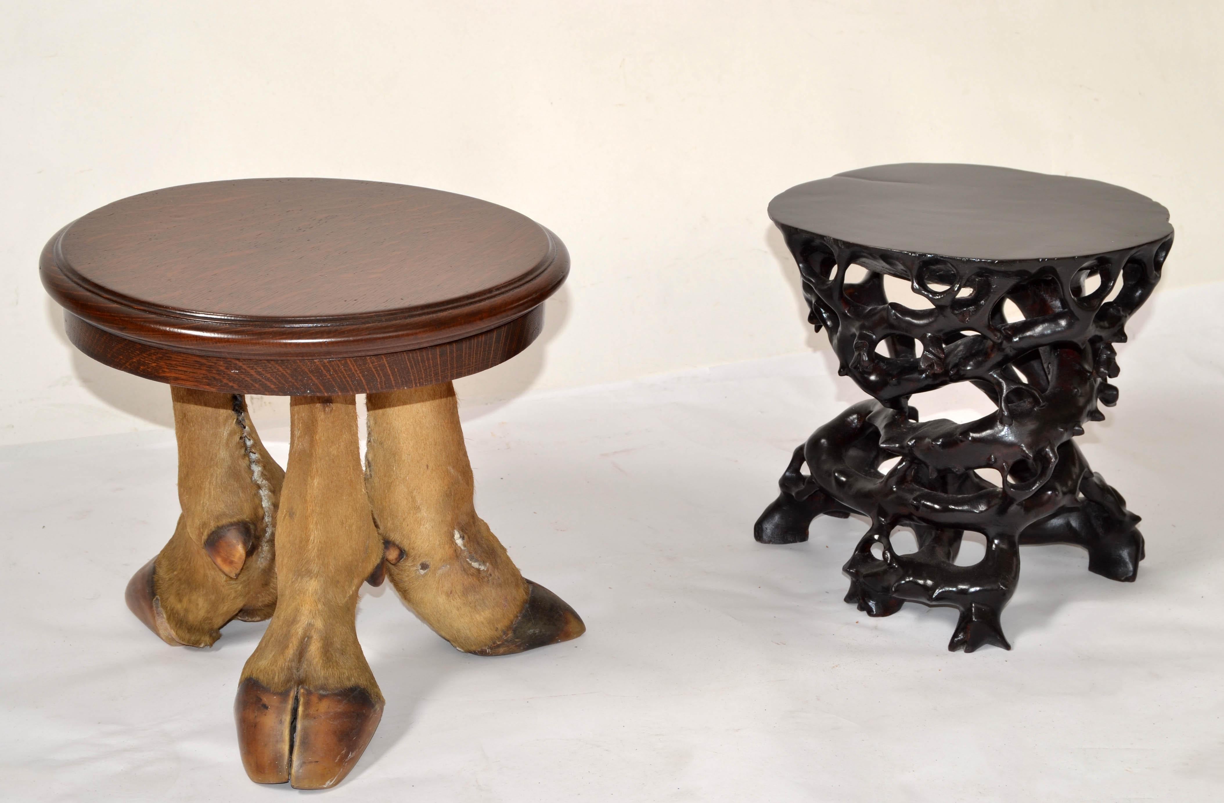 50s Rustic European Taxidermy Oak Top Low Table Bonsai Stand Mid-Century Modern For Sale 1