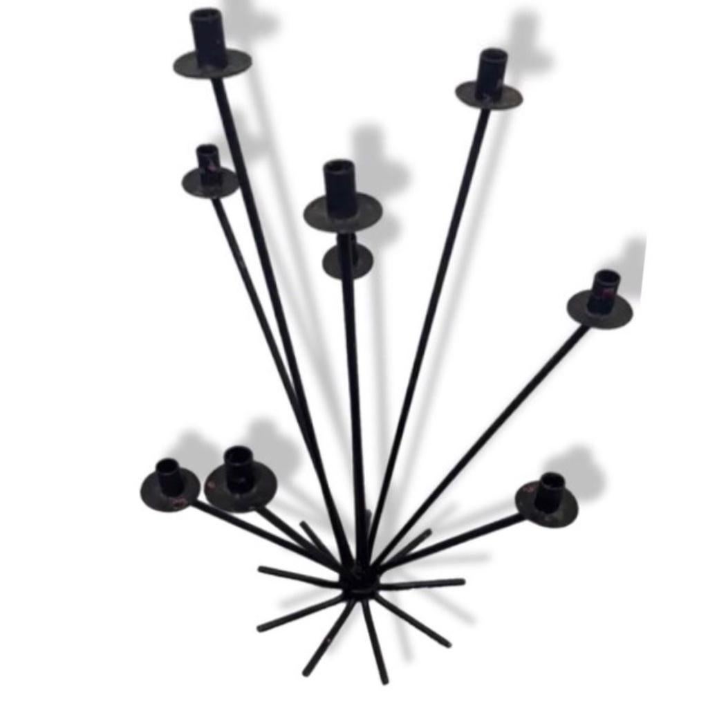 Spectacular 1950s Danish Modernist 9 Light Wrought Iron Ljusstake Menorah from Denmark 

Focal 17