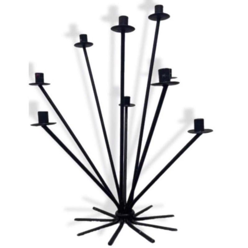 20th Century 50s Scandinavian Wrought Iron 9Light Ljusstake Starburst Vintage Menorah Denmark For Sale