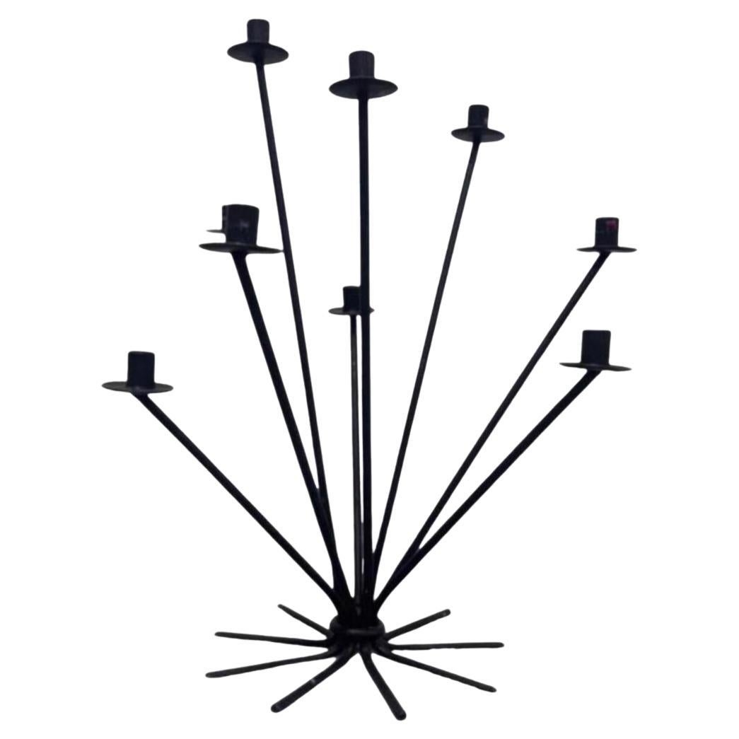 50s Scandinavian Wrought Iron 9Light Ljusstake Starburst Vintage Menorah Denmark For Sale