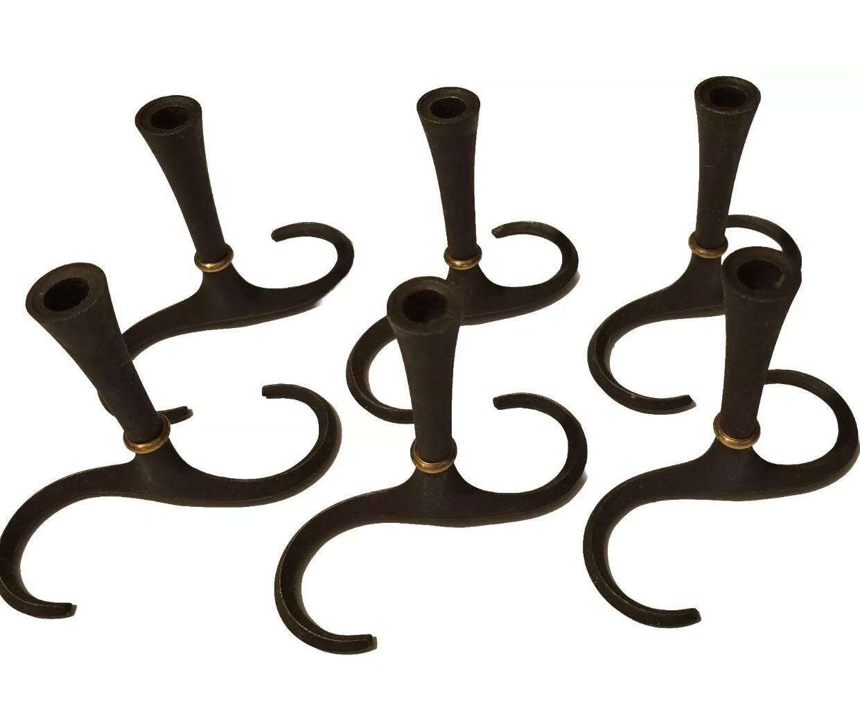 XX secolo Set di 6 portacandele Dansk in ghisa con base ad S Jens Quistgaard Danimarca in vendita