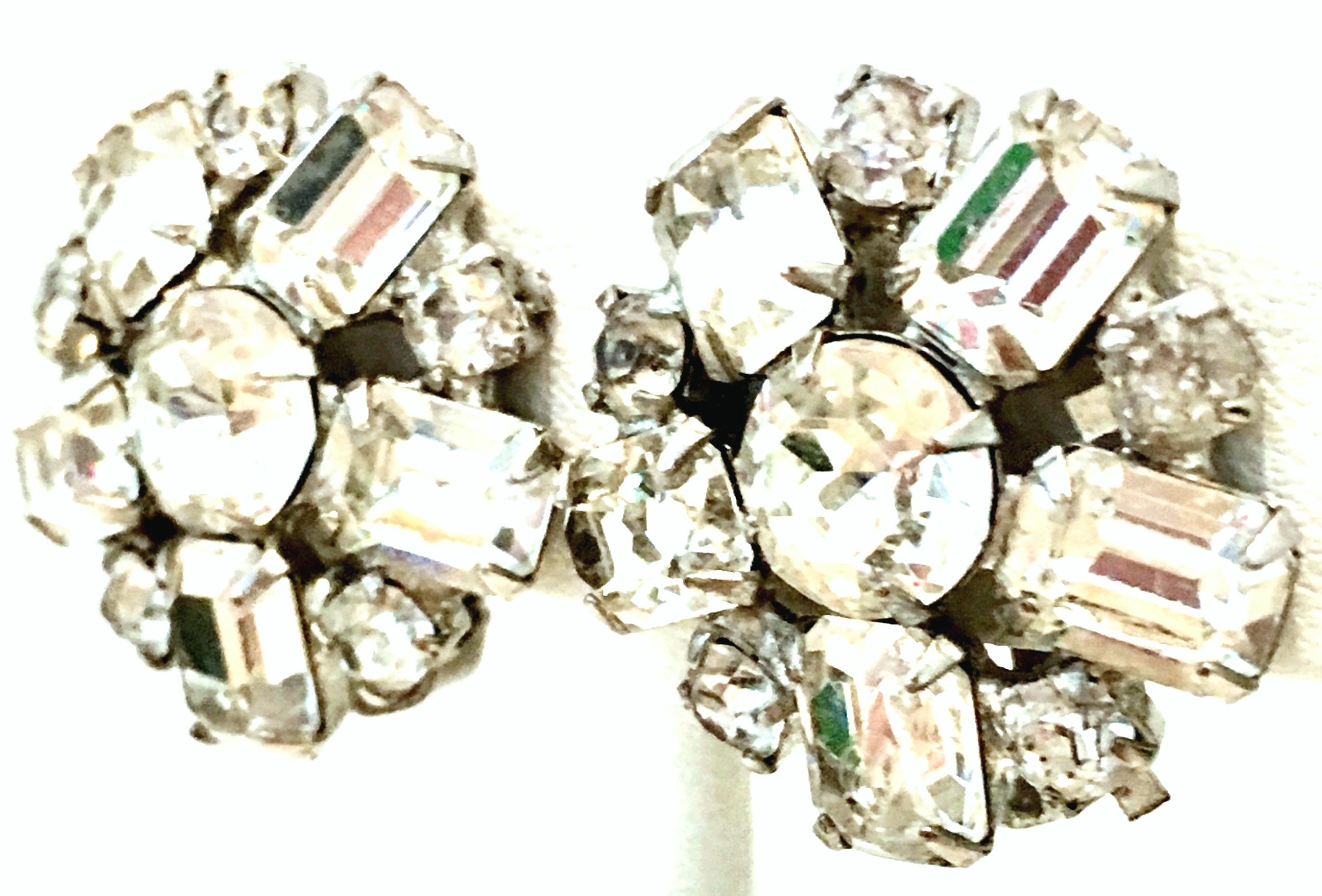 50'S Silver & Austrian Crystal Abstract Flower Earrings By, Weiss In Good Condition In West Palm Beach, FL