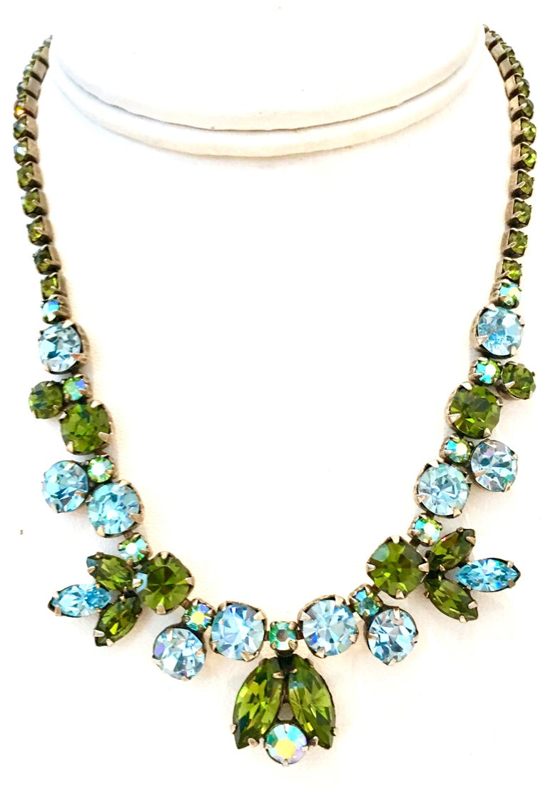 50 S Silver And Swarovski Crystal Abstract Flower Necklace By