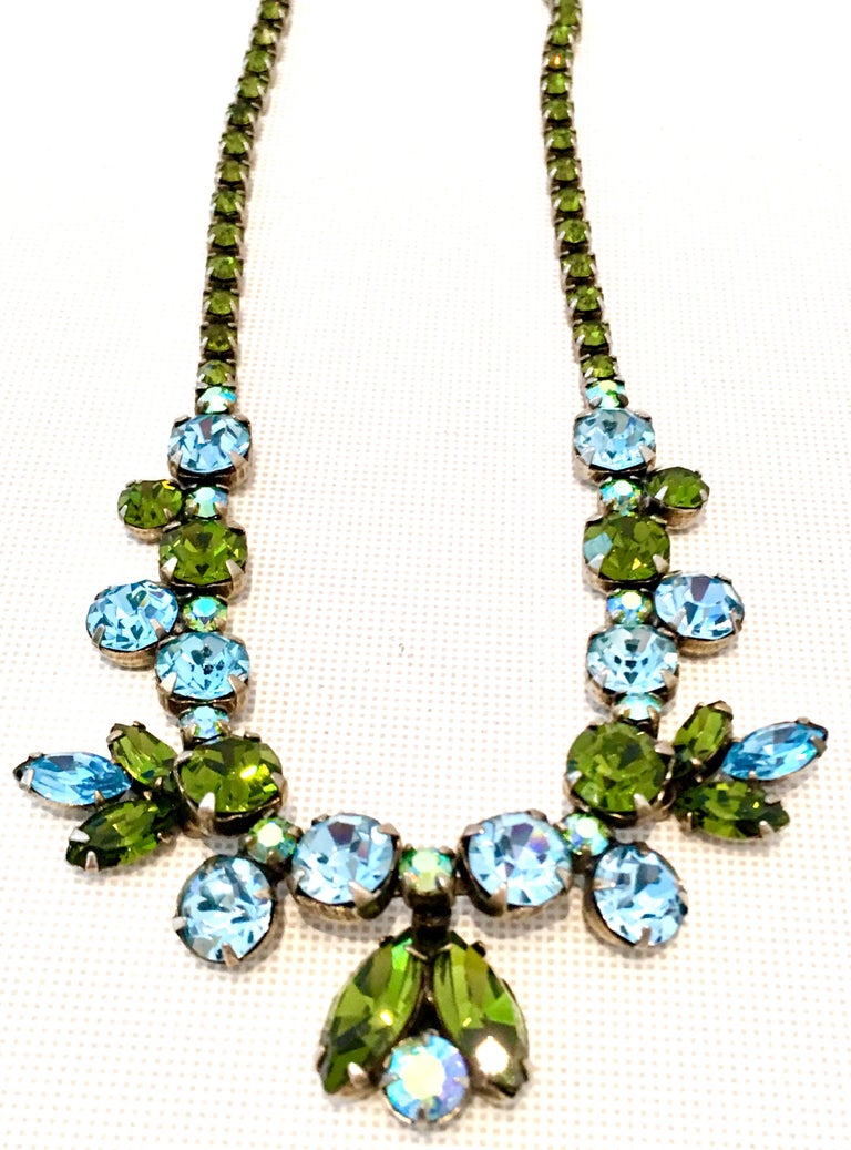 50'S Silver and Swarovski Crystal Abstract Flower Necklace ...
