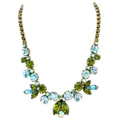 50'S Silver & Swarovski Crystal Abstract Flower Necklace By, Regency