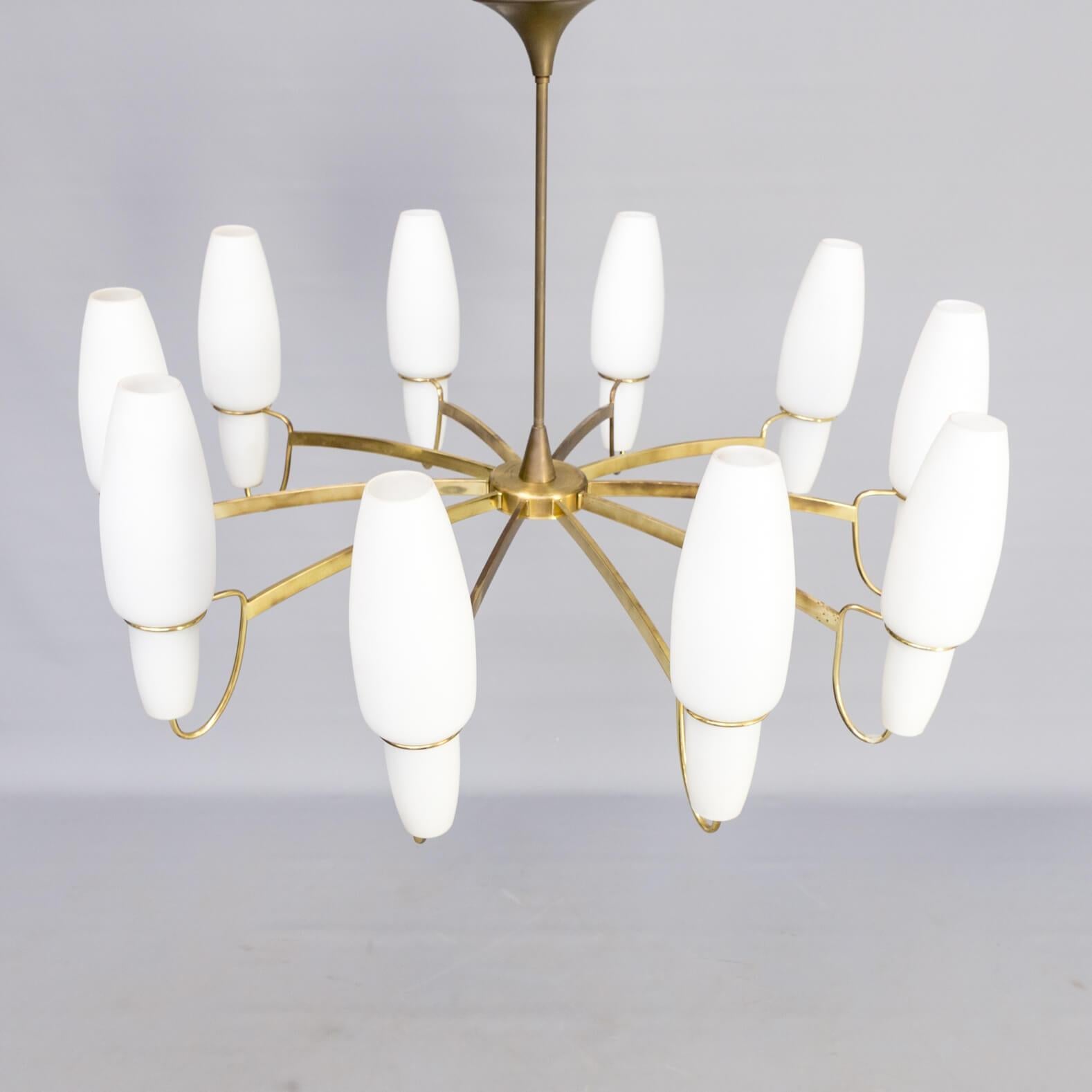 1950s Brass rare Opaline Glass Pendant Hanging Lamp For Sale 4