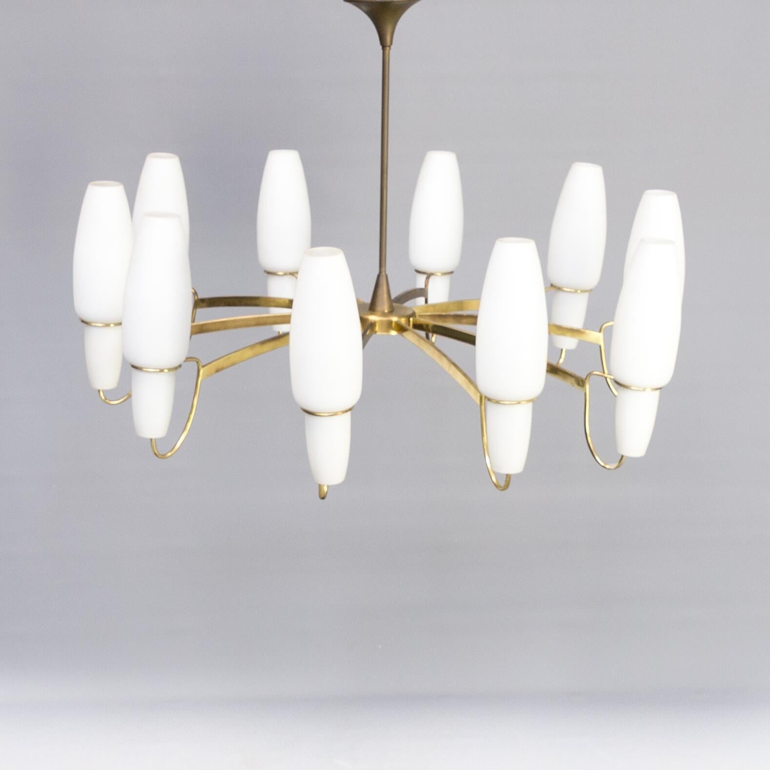1950s Brass rare Opaline Glass Pendant Hanging Lamp For Sale 5