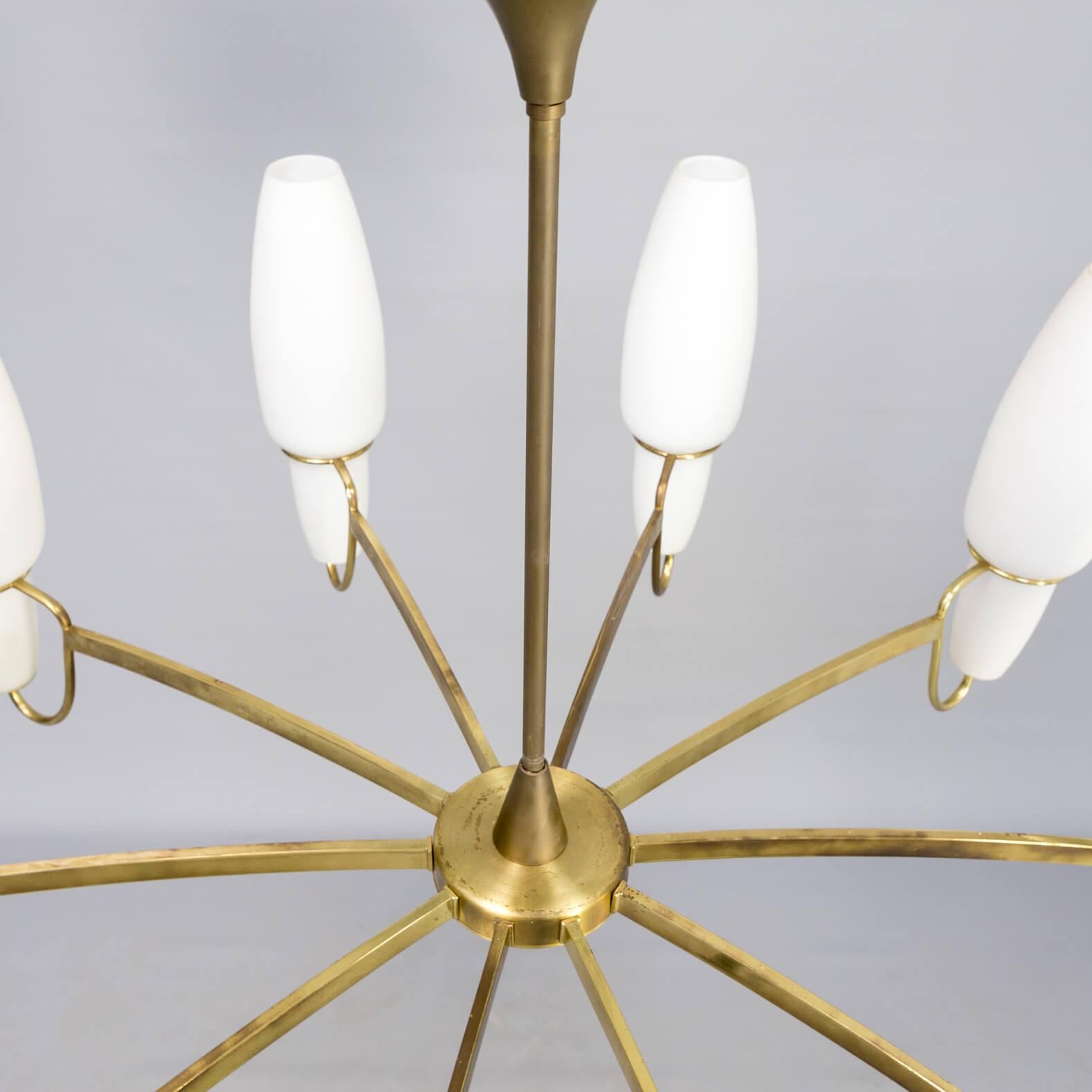 1950s Brass rare Opaline Glass Pendant Hanging Lamp For Sale 7