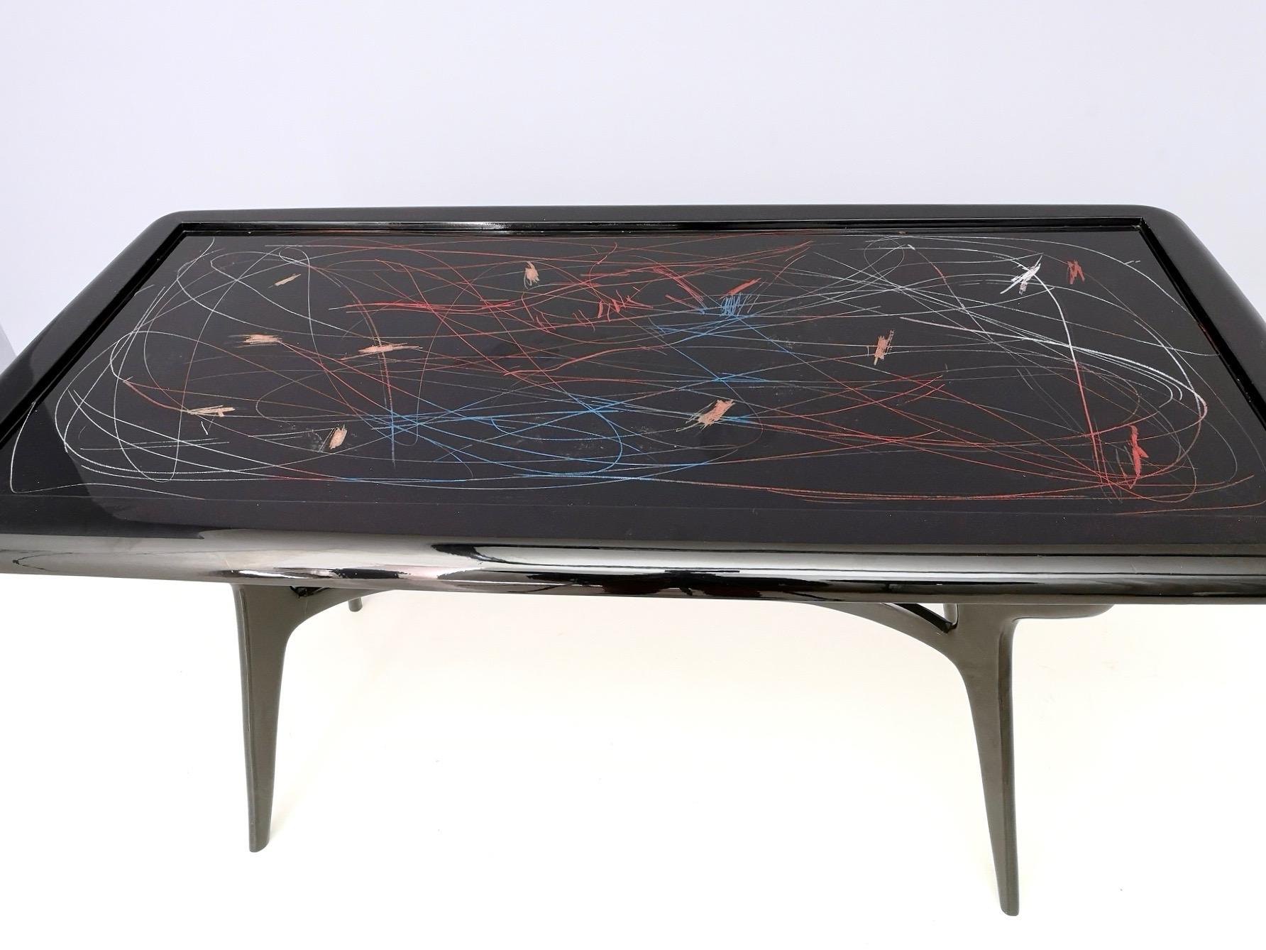 1950s Style Dining Table with Glass Top Lacquered by Enzio Wenk, Italy, 2019 For Sale 3