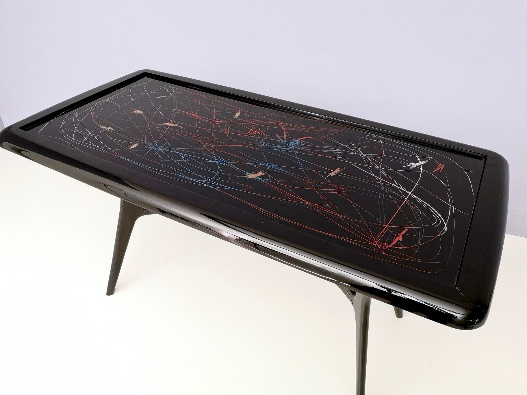 1950s Style Dining Table with Glass Top Lacquered by Enzio Wenk, Italy, 2019 For Sale 4