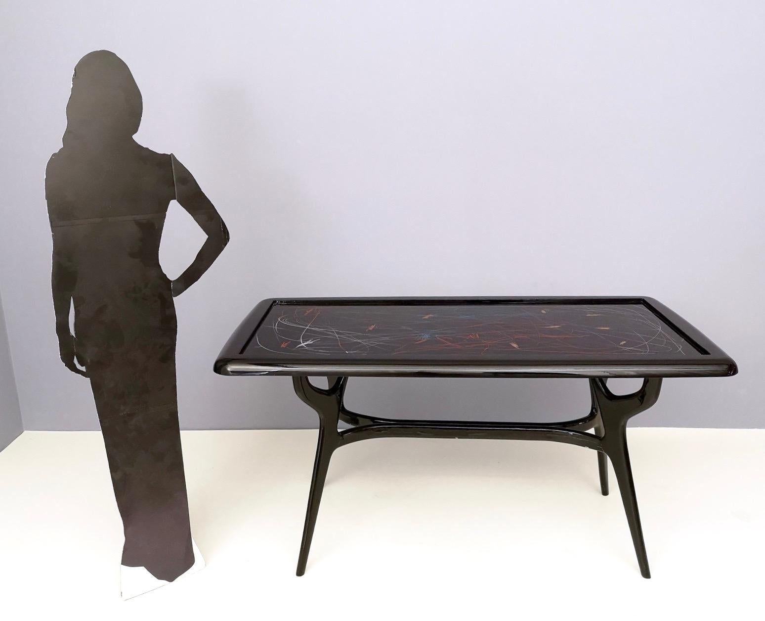Mid-Century Modern 1950s Style Dining Table with Glass Top Lacquered by Enzio Wenk, Italy, 2019 For Sale