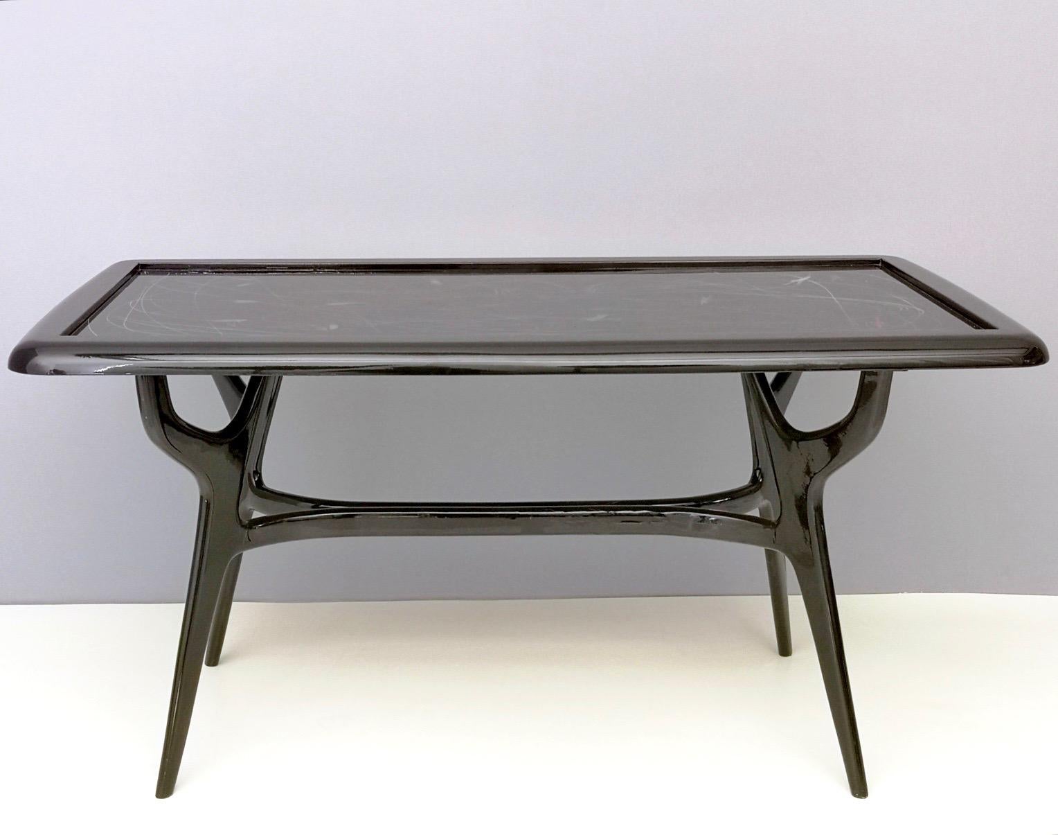 Italian 1950s Style Dining Table with Glass Top Lacquered by Enzio Wenk, Italy, 2019 For Sale