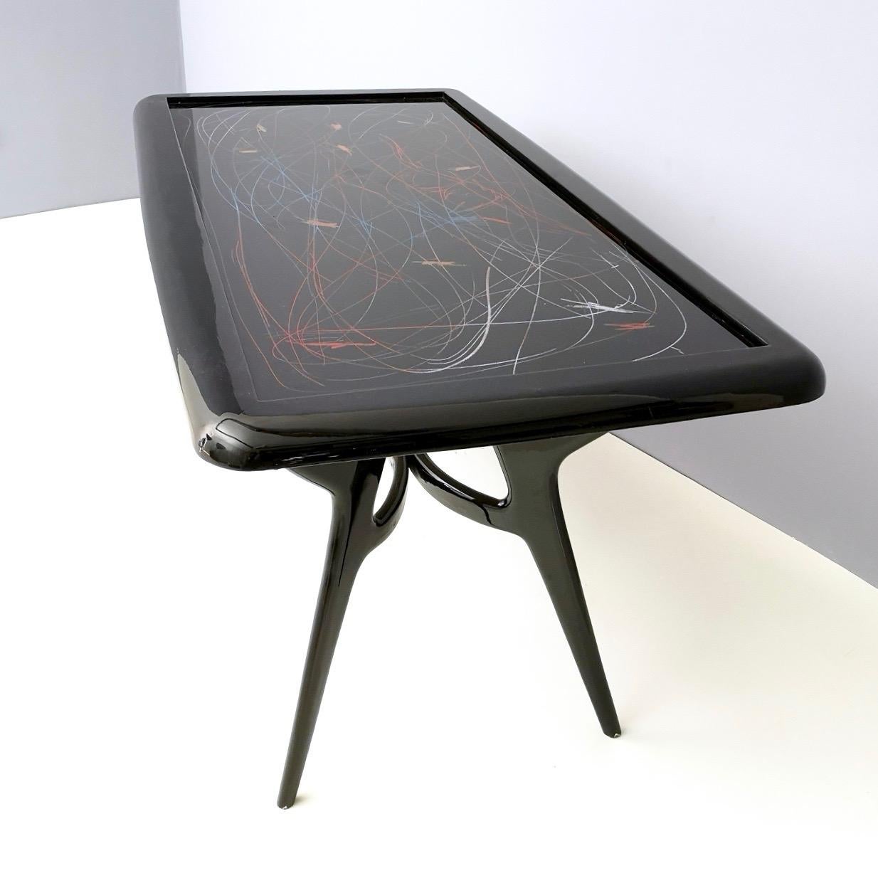 1950s Style Dining Table with Glass Top Lacquered by Enzio Wenk, Italy, 2019 In Excellent Condition For Sale In Bresso, Lombardy